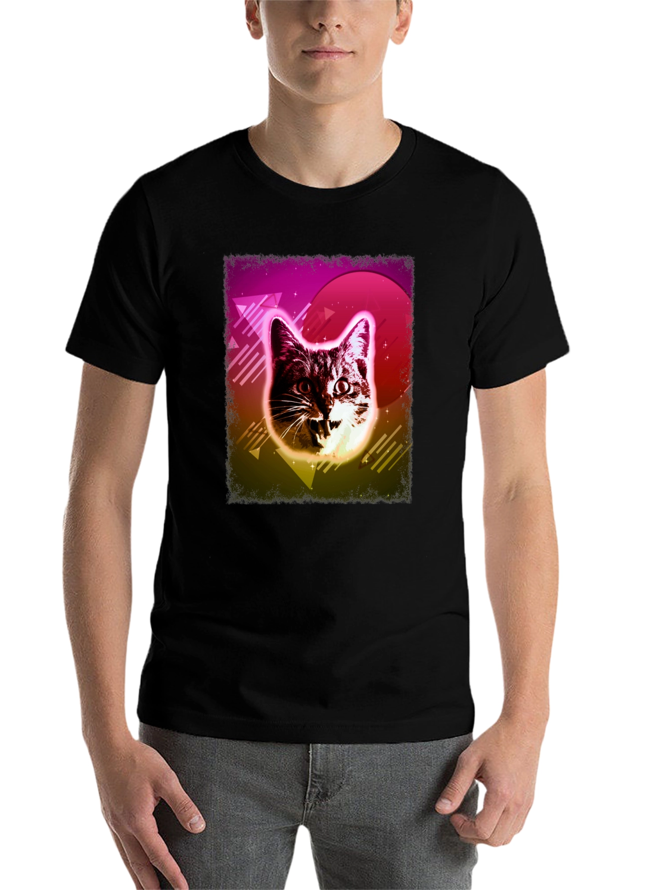 Black Retro Cat Graphic Tee - Black view 7