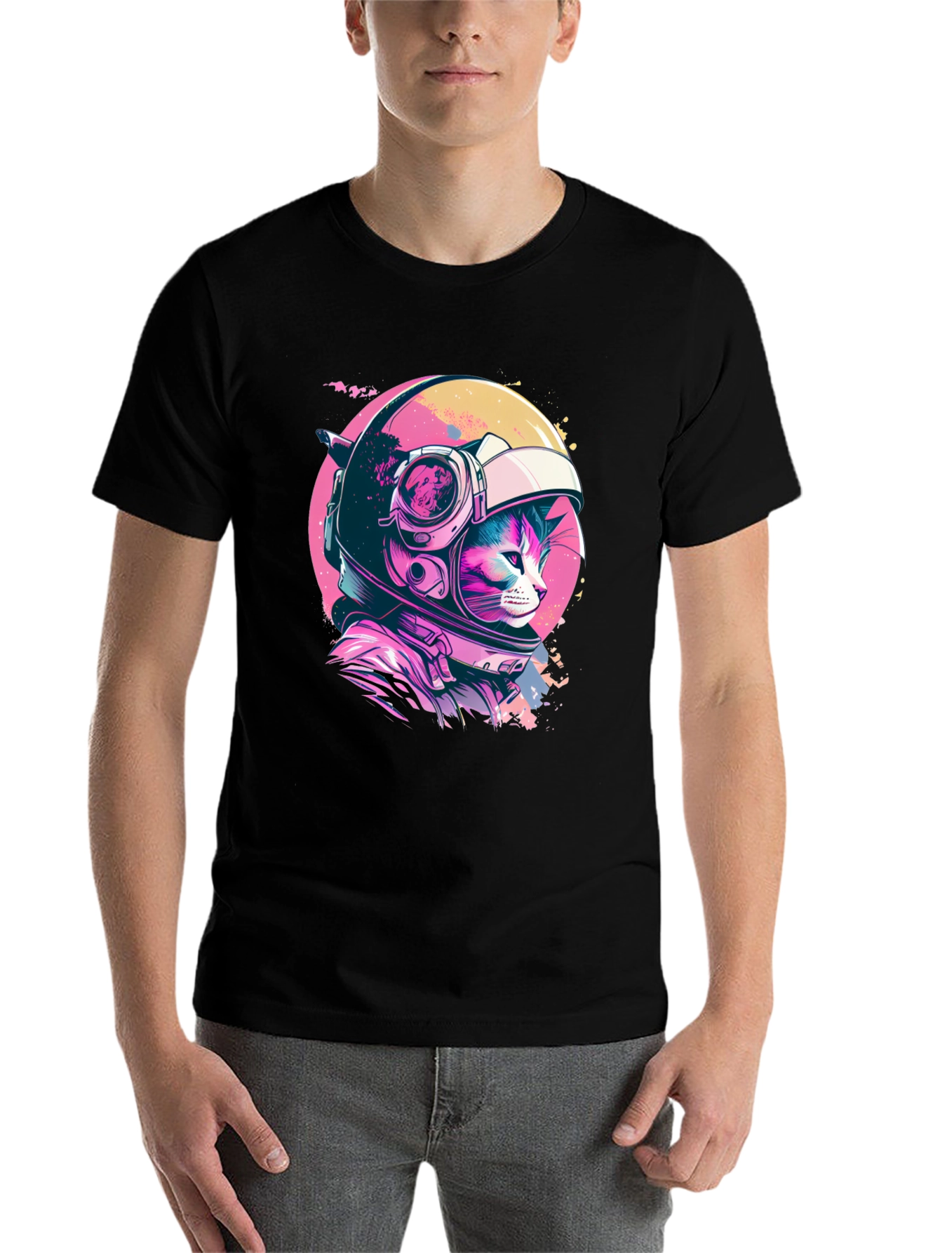 Black Cosmic Cat T-Shirt - Astronaut Kitten in Space! view 7