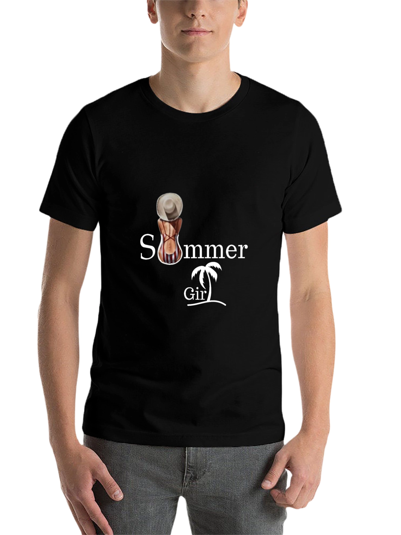 Black Summer Girl Graphic Tee - Black Cotton T-Shirt view 7