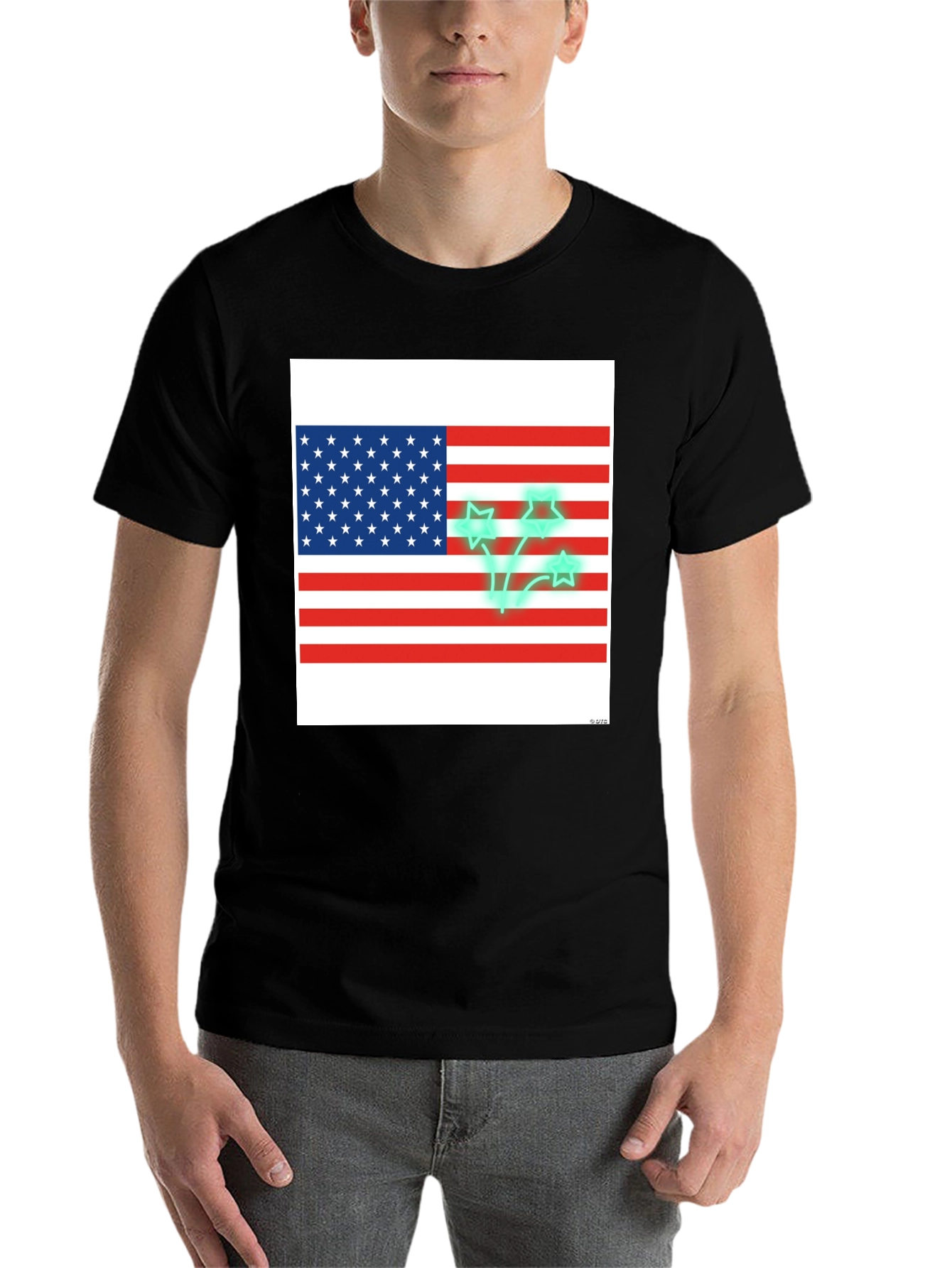 Black American Flag Stars Graphic T-Shirt view 7