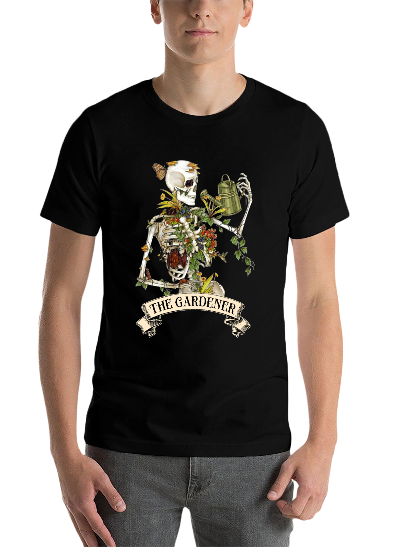 Black The Gardener Skeleton Graphic Tee - Unique Style view 7