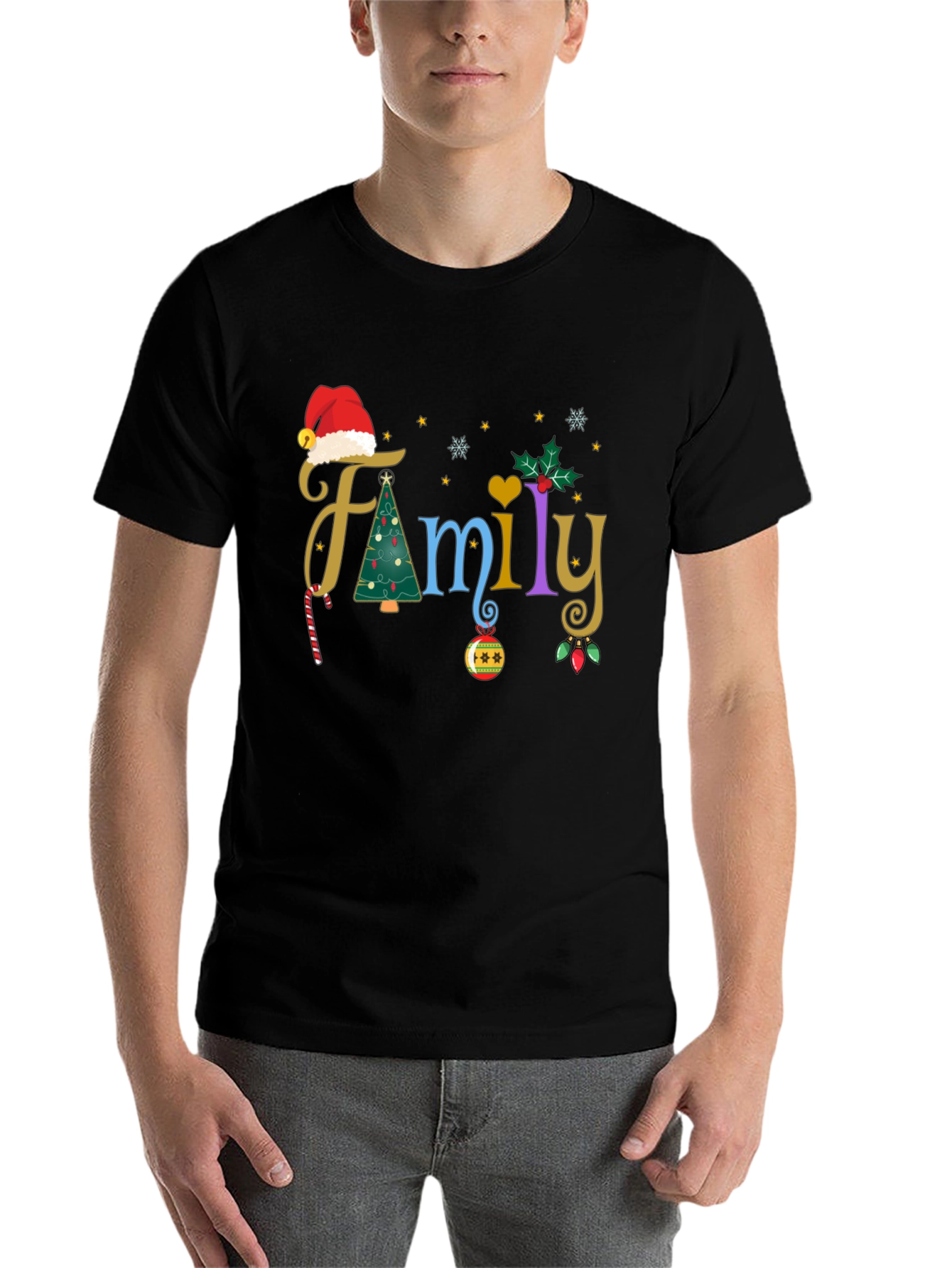 Black Festive Family Christmas T-Shirt view 7
