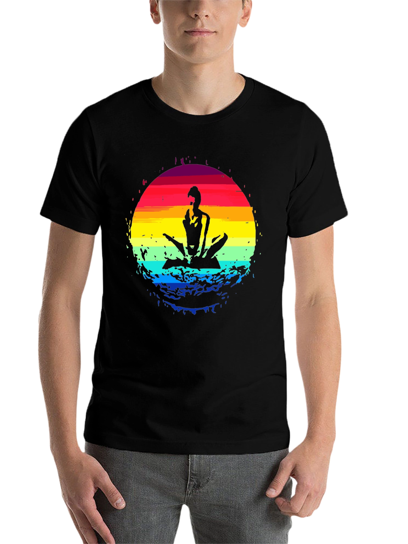 Black Yoga Sunset Graphic Tee - Black Cotton Blend Shirt view 7
