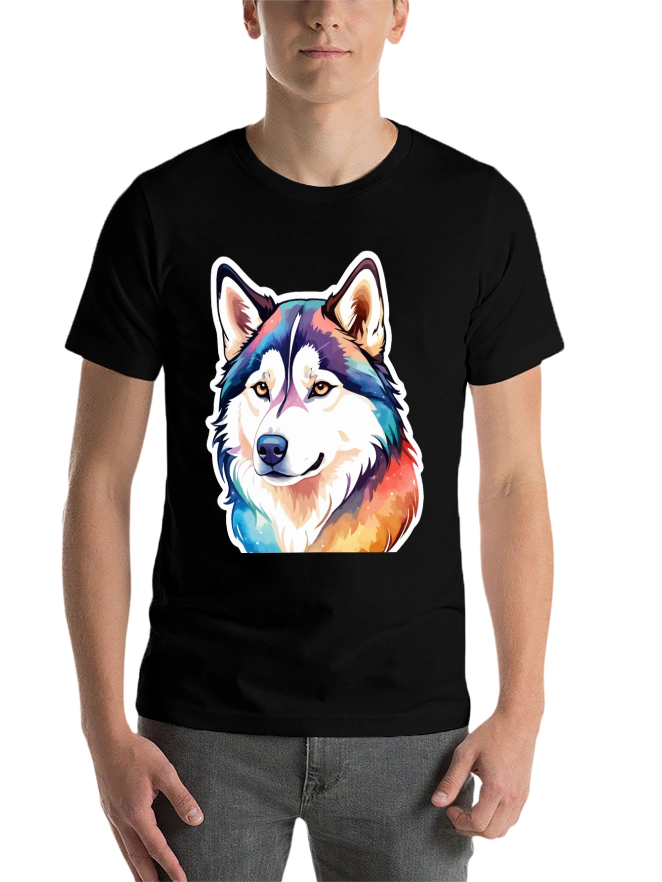 Black Husky Dog Colorful T-Shirt view 7