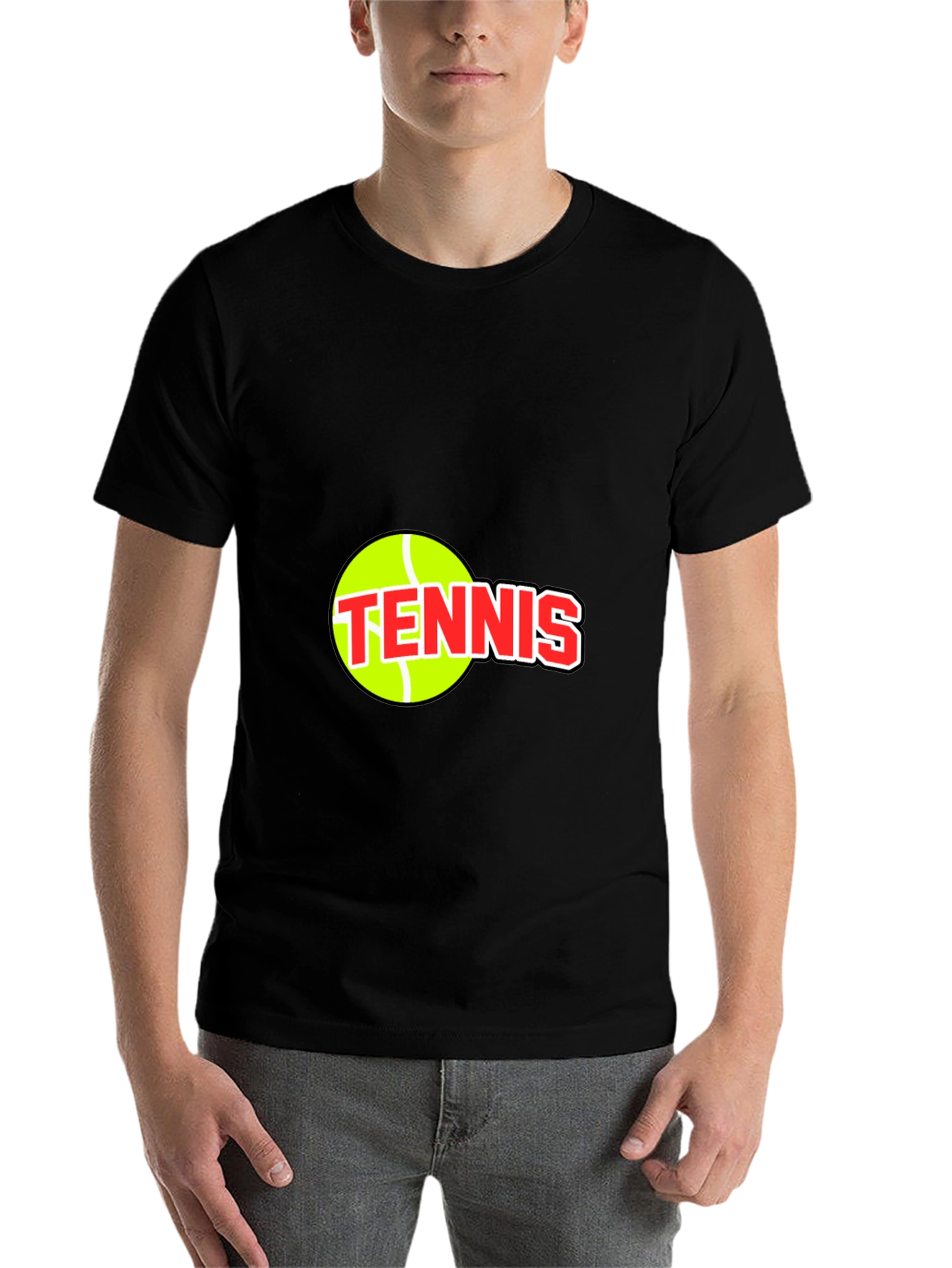 Black Tennis Ball Graphic Tee - Black Cotton T-Shirt view 7