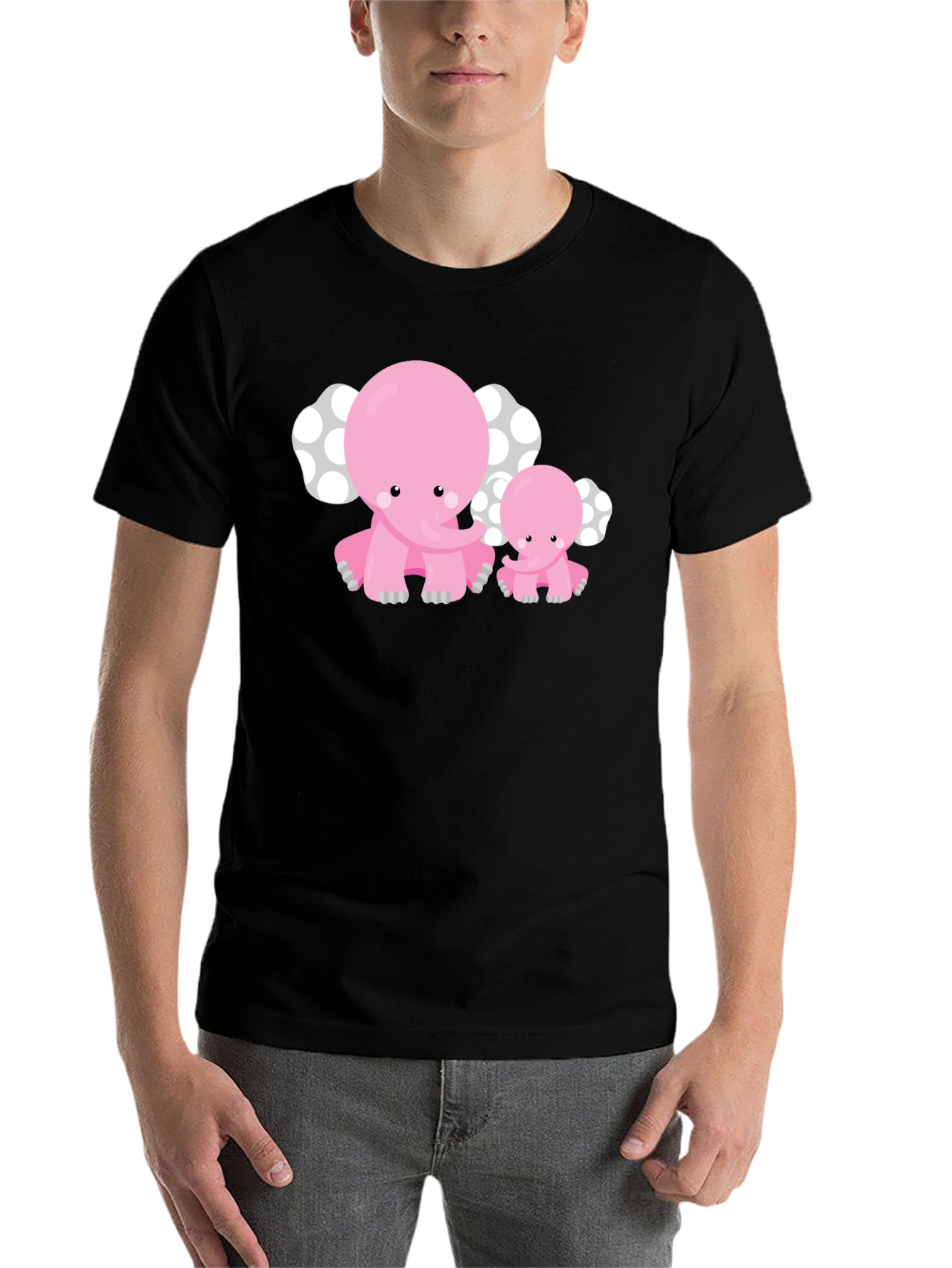 Black Cute Pink Elephant Graphic Tee view 7