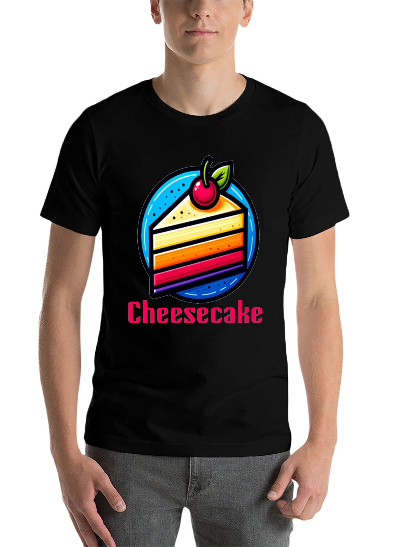 Black Cheesecake Slice Graphic T-Shirt - Fun Dessert Tee view 7