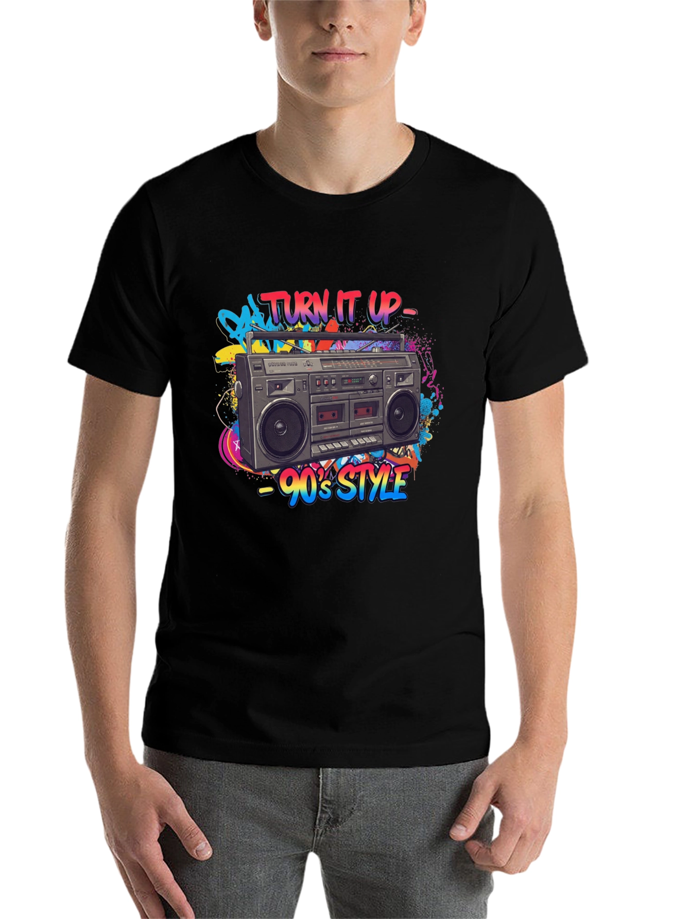 Black 90's Style Boombox Graphic Tee - Turn It Up! view 7