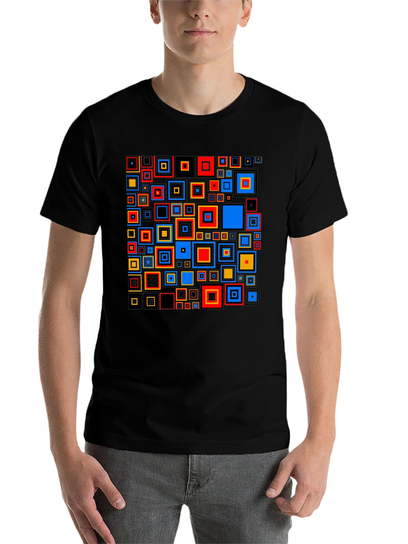 Black Geometric Squares Black Graphic Tee view 7