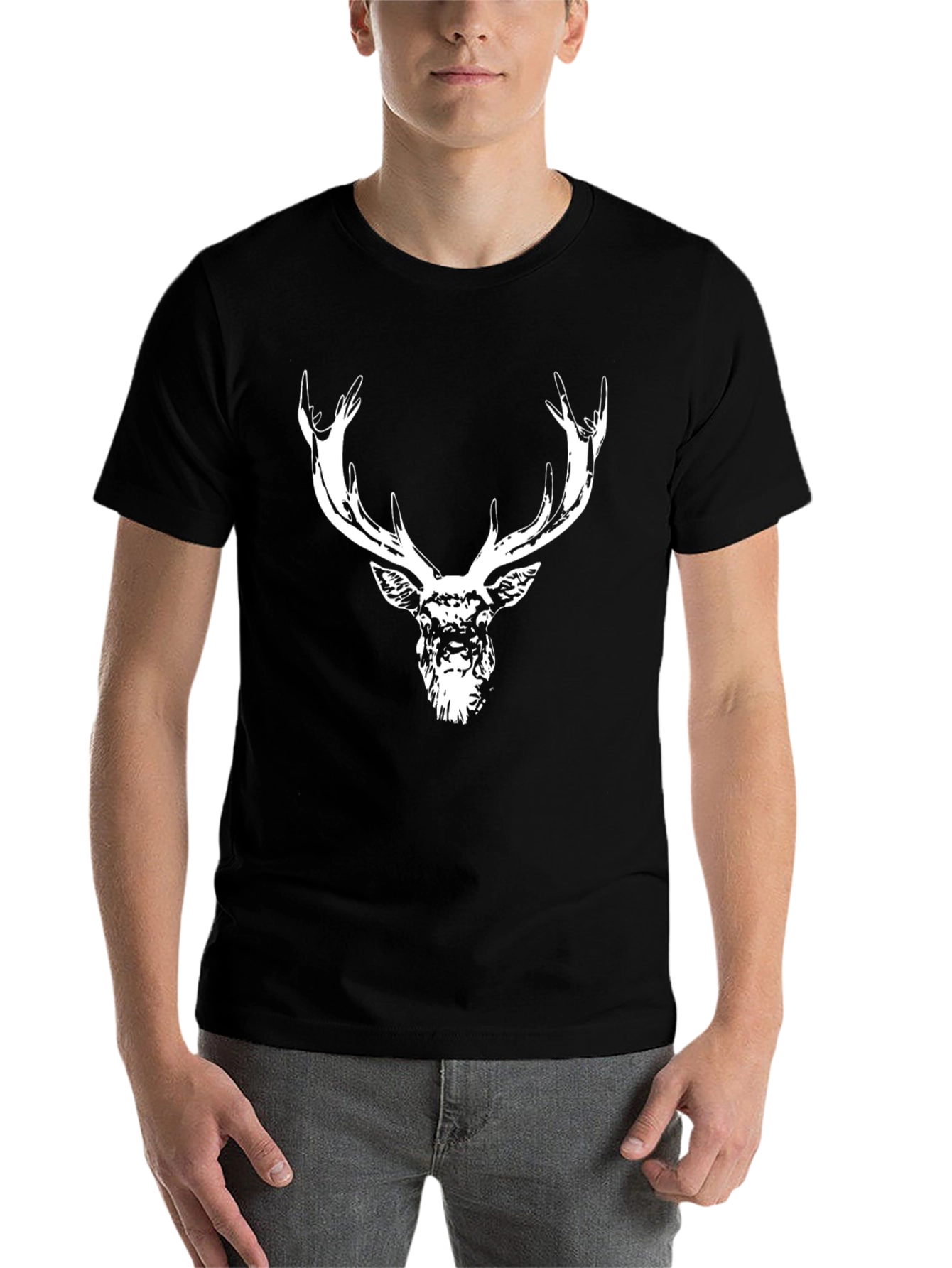 Black Deer Head Graphic Tee - Black Cotton Blend view 7
