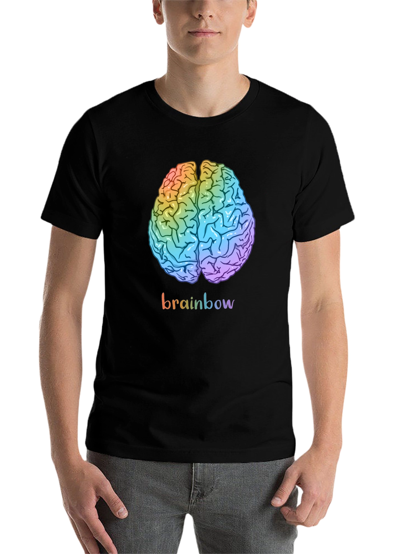 Black Rainbow Brain Graphic Tee - Unisex Cotton T-Shirt view 7