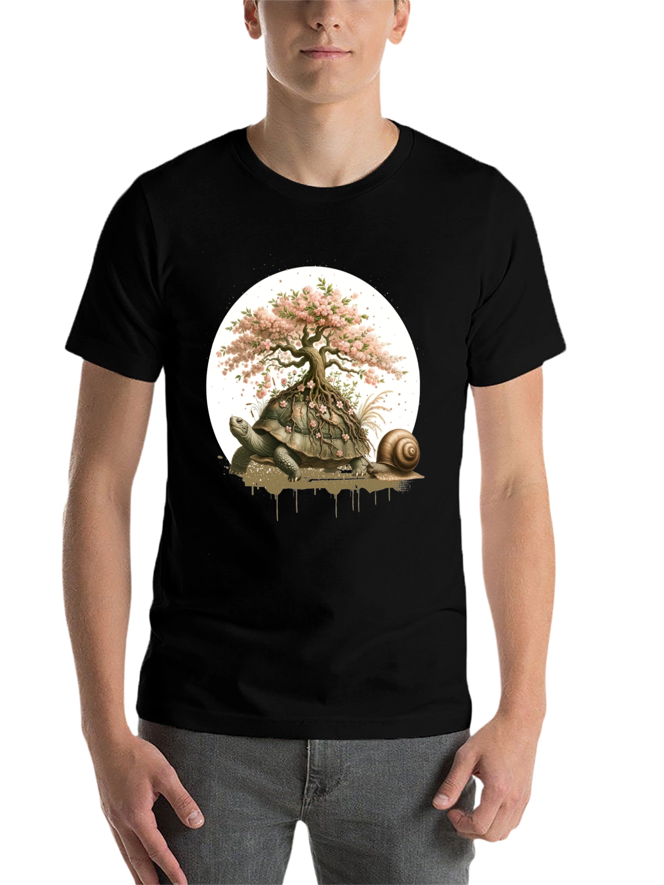 Black Turtle Bonsai Tree Graphic Tee - Unique Nature Design view 7