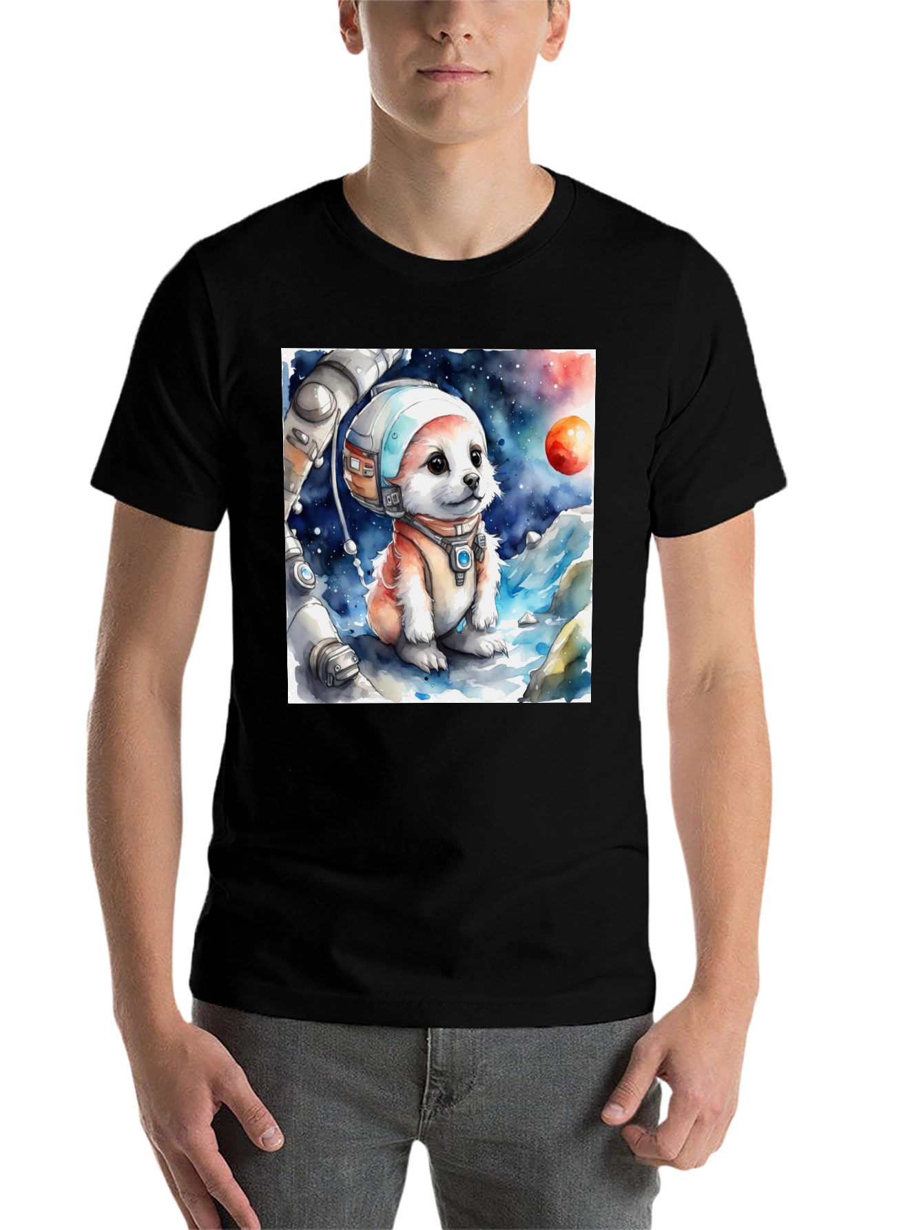 Black Astronaut Puppy Graphic Tee - Space Pup Shirt view 7