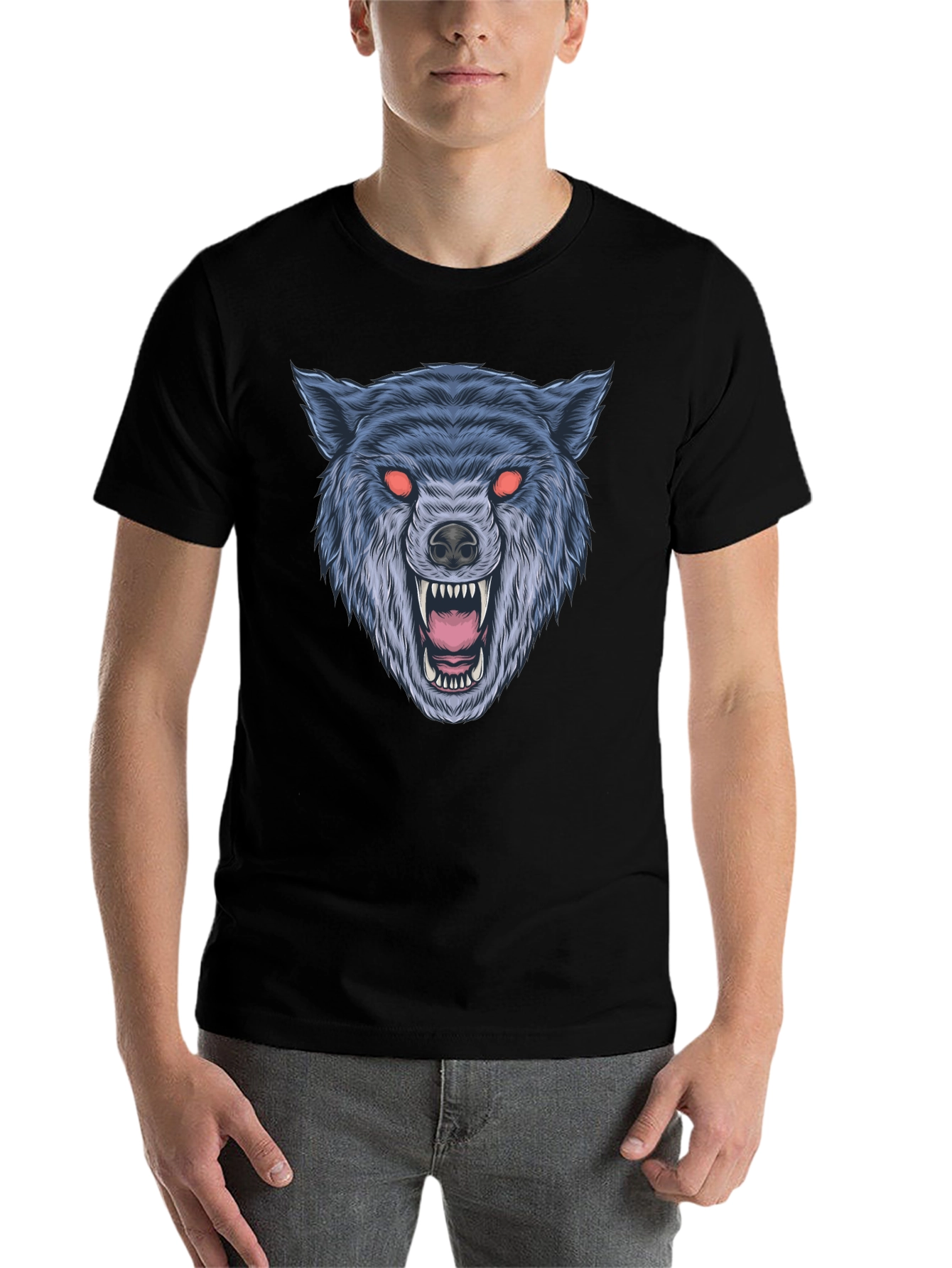 Black Men's Black Wolf Graphic T-Shirt view 7