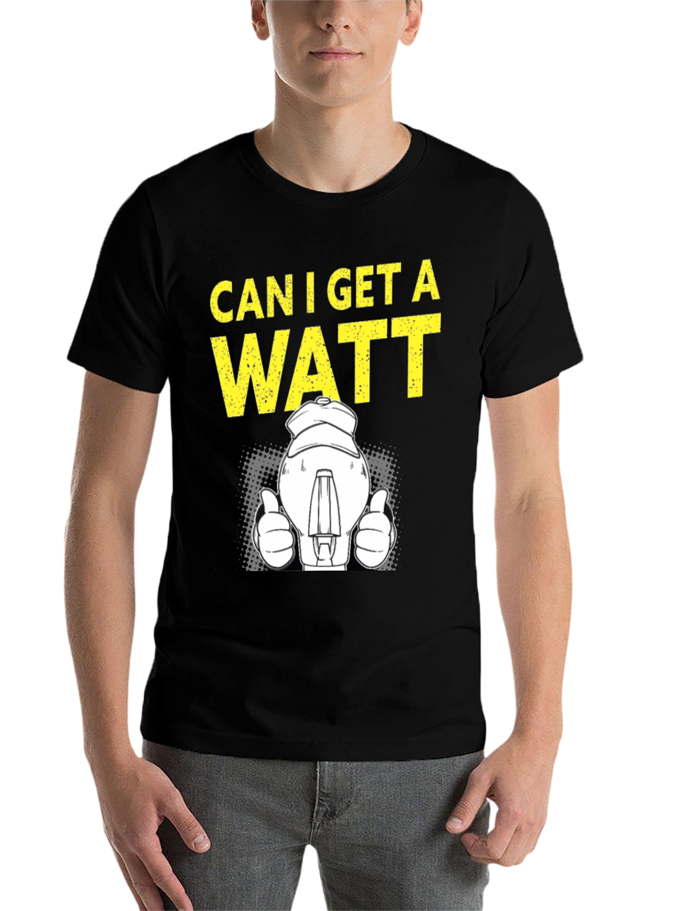Black Can I Get A Watt T-Shirt, Electrician Humor Tee view 7