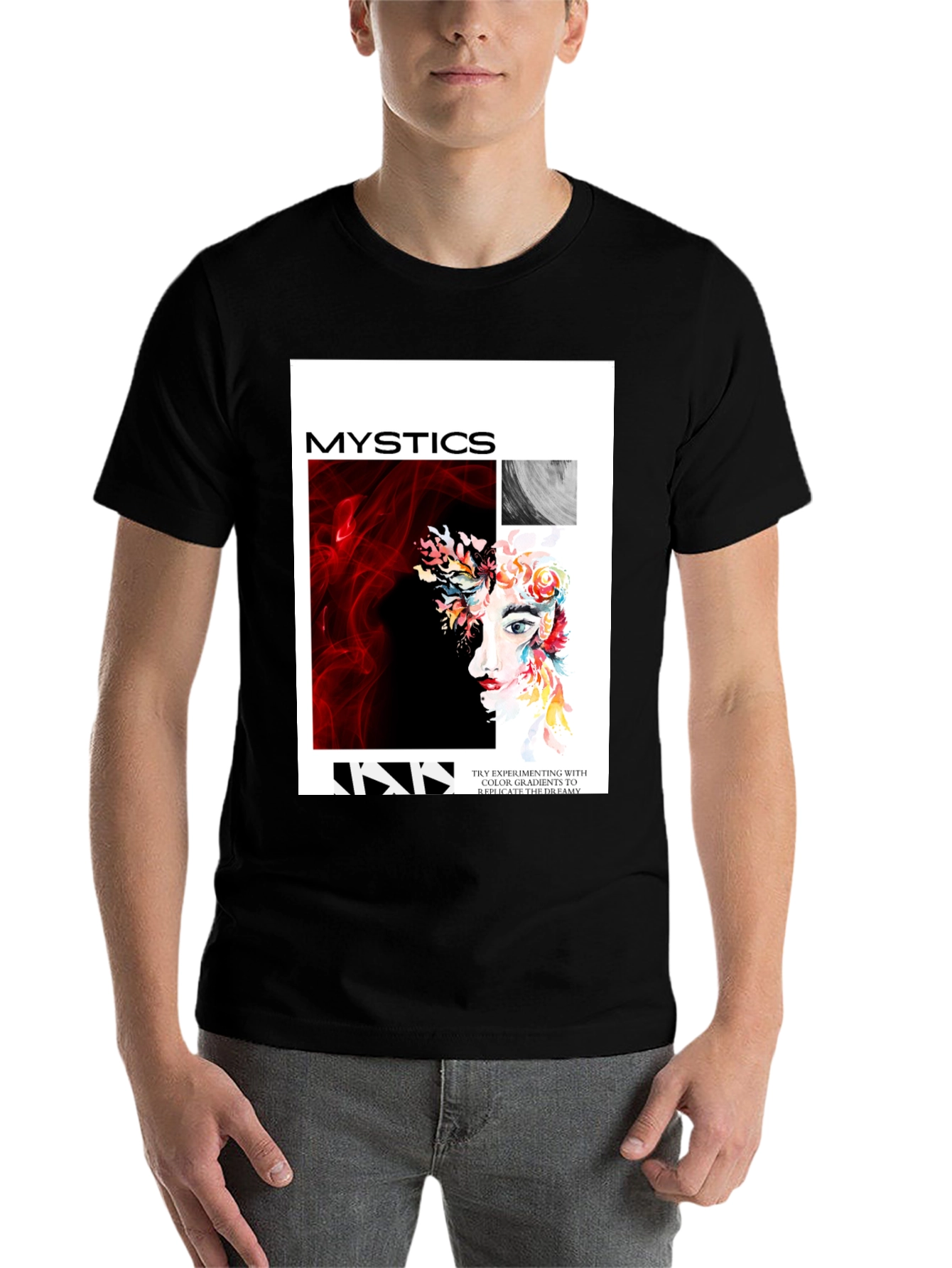 Black Mystics Graphic Print Tee - Unisex Black T-Shirt view 7