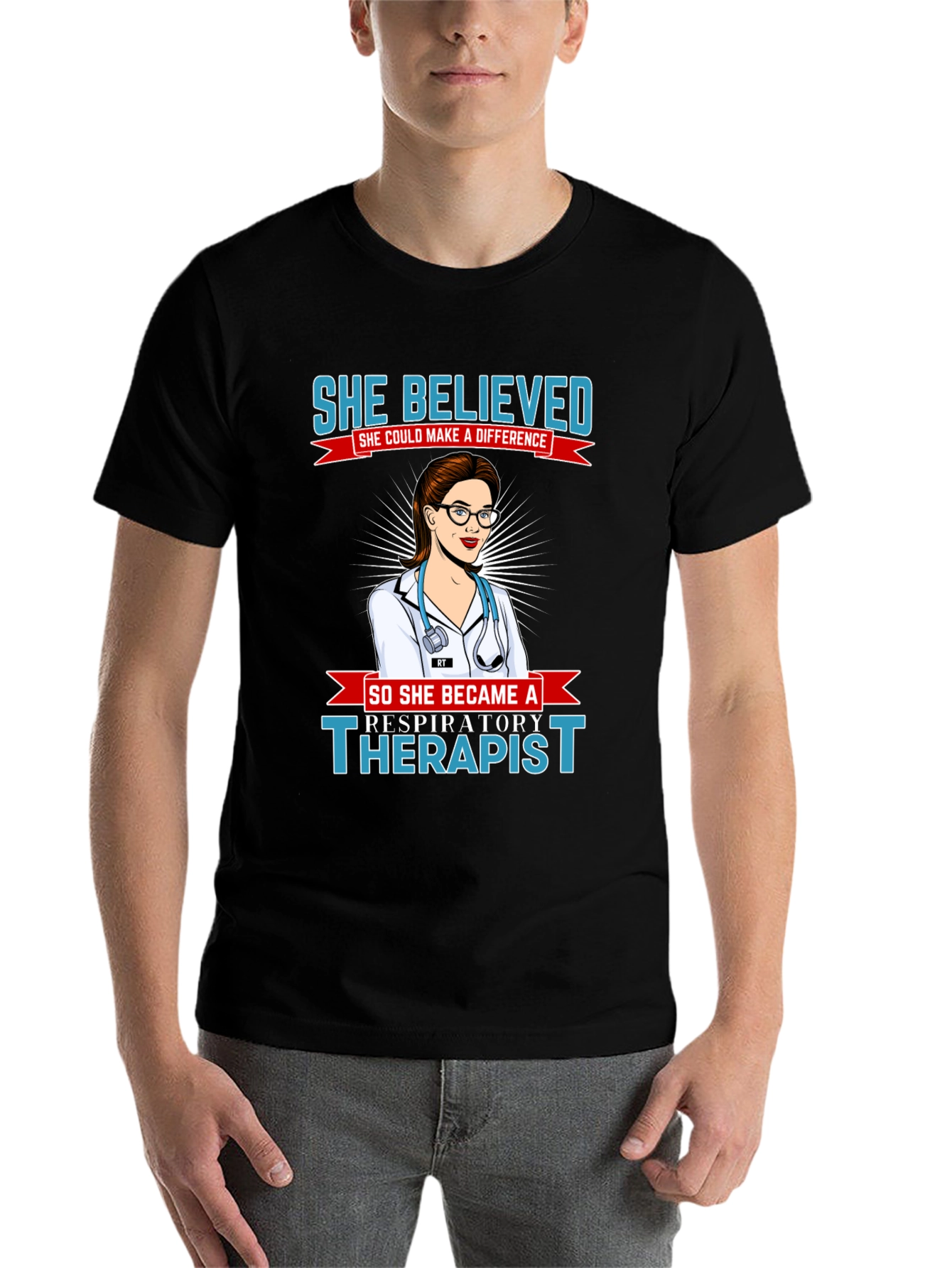 Black Respiratory Therapist T-Shirt - She Believed view 7