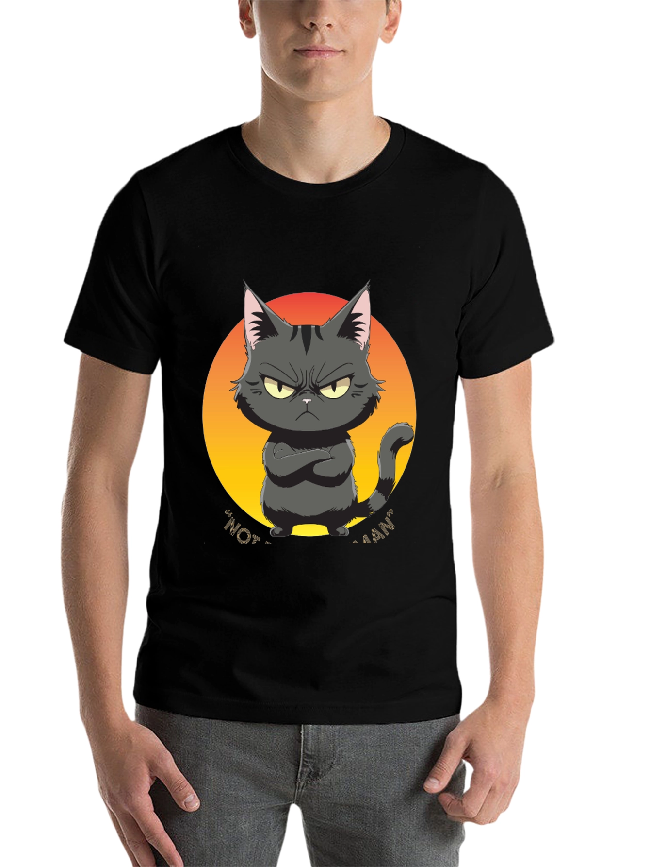 Black Grumpy Cat Graphic Tee - "Not a Fan" Black T-Shirt view 7