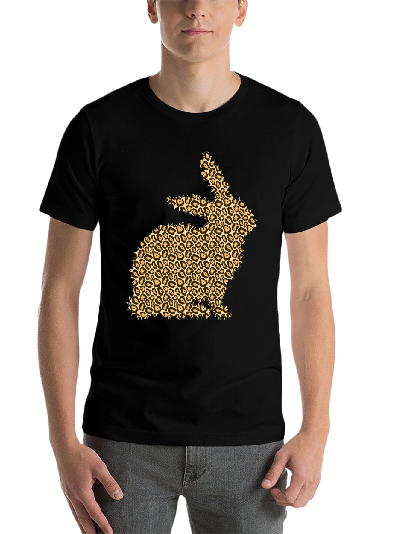 Black Leopard Print Bunny Black T-Shirt view 7