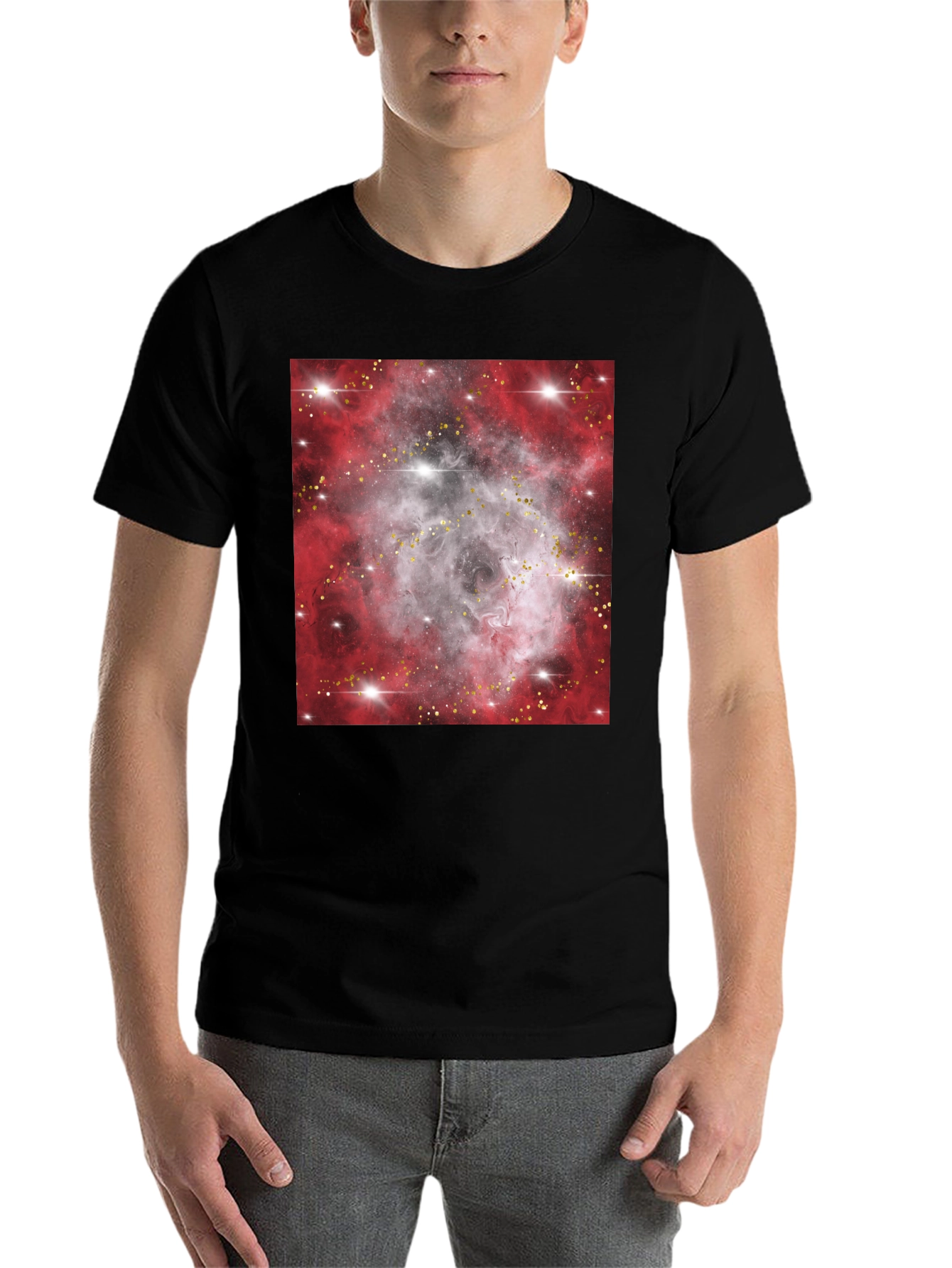 Black Galaxy Nebula Print Black T-Shirt view 7
