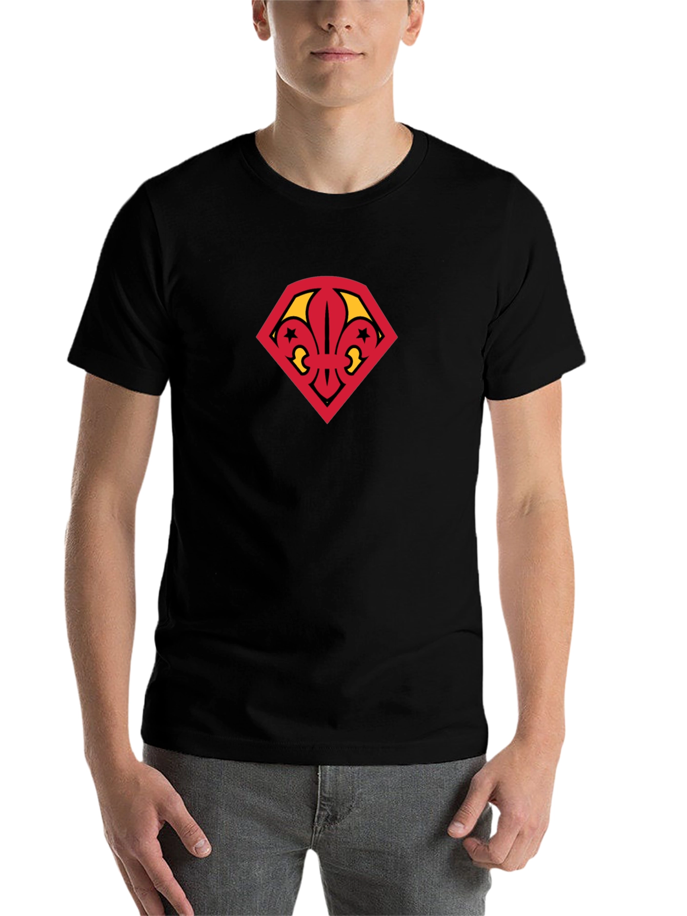 Black Fleur-de-lis Symbol Graphic Black T-Shirt view 7
