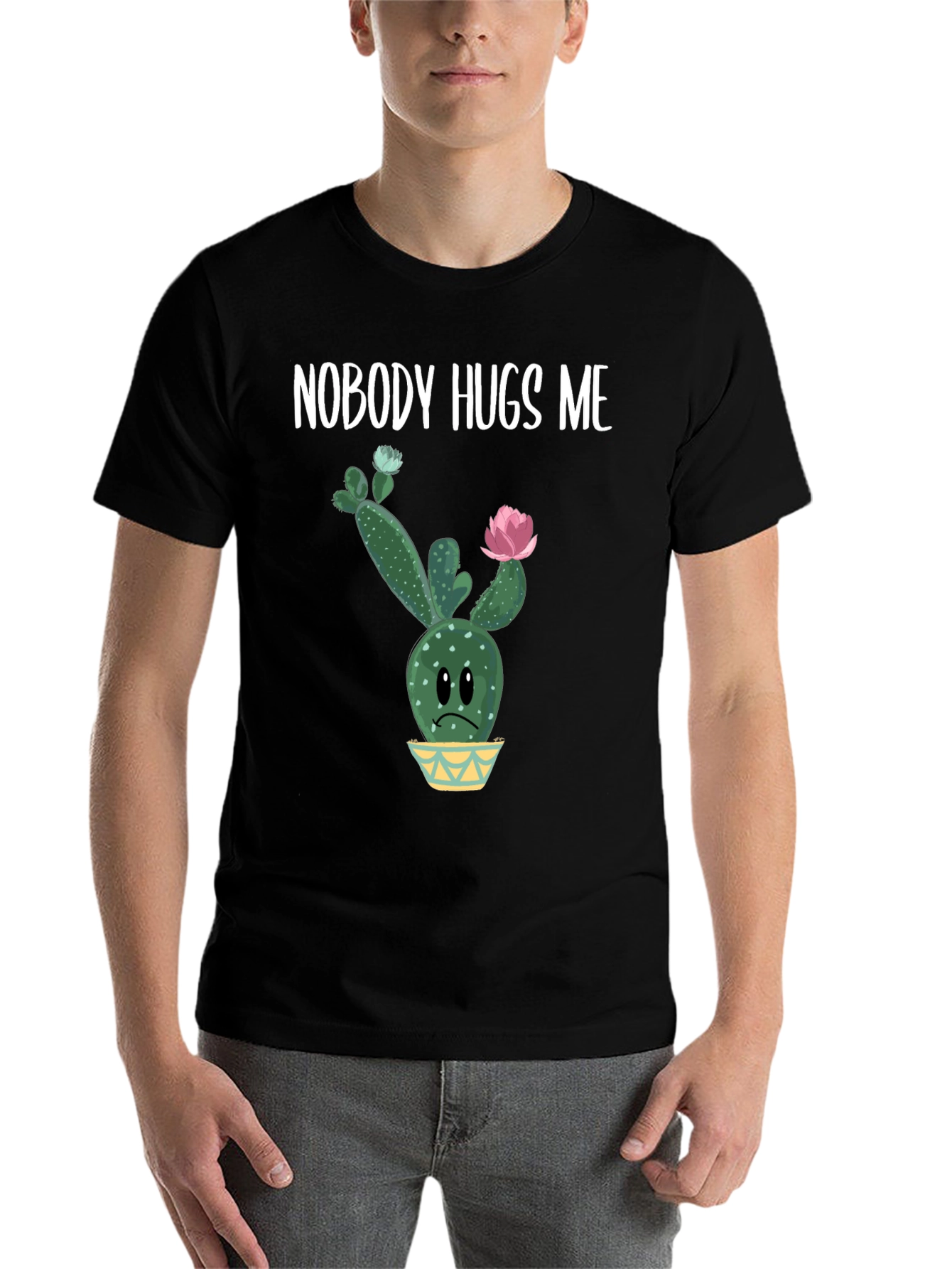 Black Nobody Hugs Me Cactus Graphic Tee - Unisex view 7