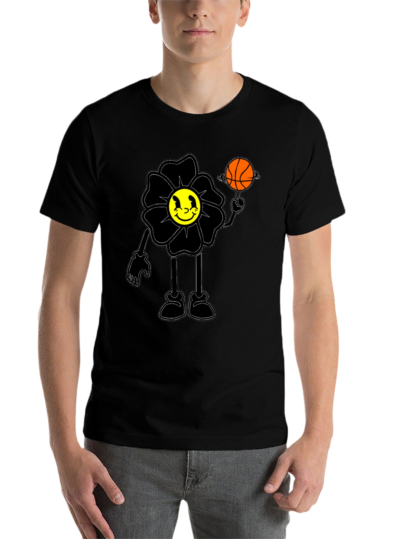 Black Smiley Flower Graphic Tee - Trendy Black T-Shirt view 7