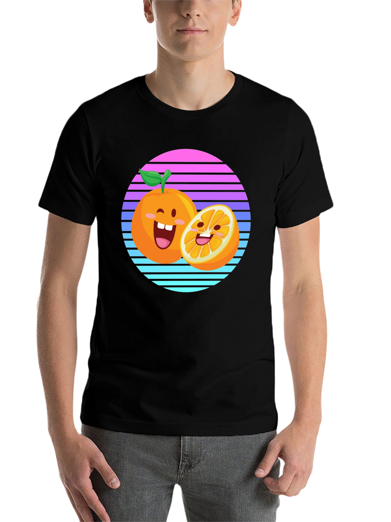 Black Cartoon Orange Sunset T-Shirt view 7
