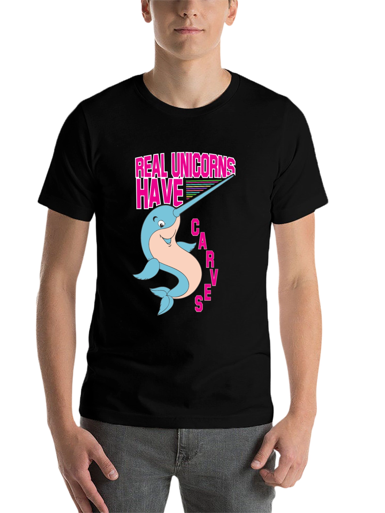 Black Real Unicorns Narwhal T-Shirt view 7