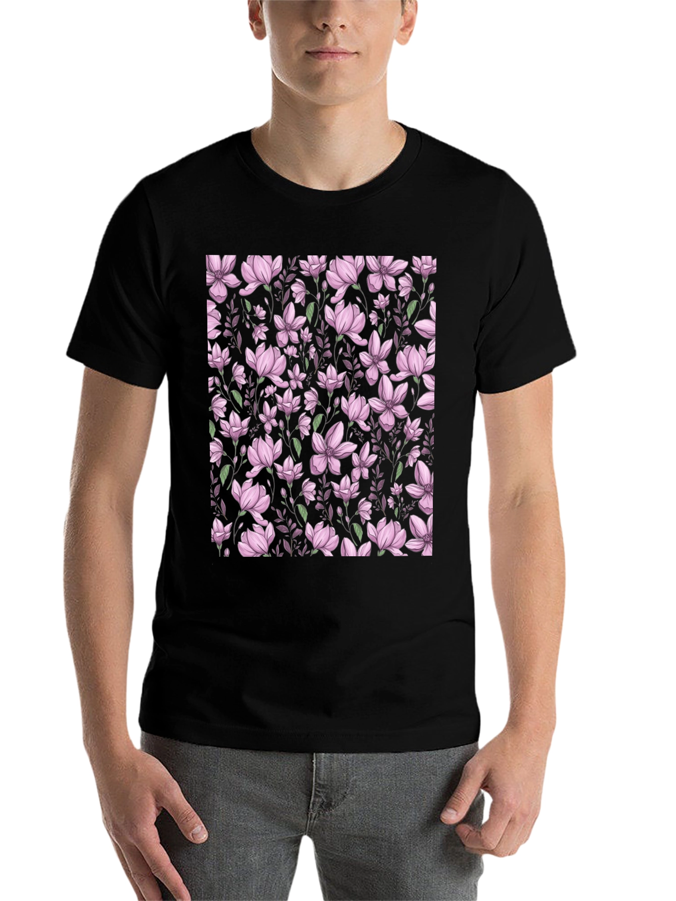 Black Floral Print T-Shirt - Black view 7