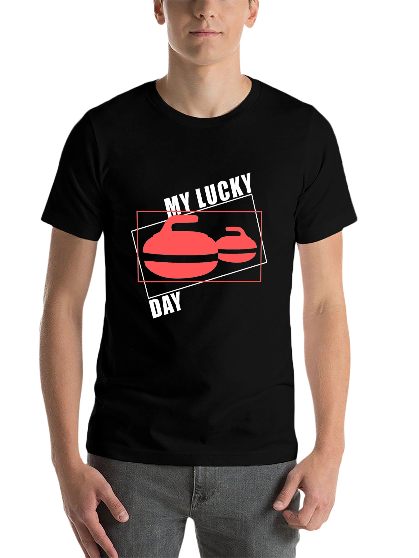 Black My Lucky Day Curling T-Shirt - Sports Tee view 7