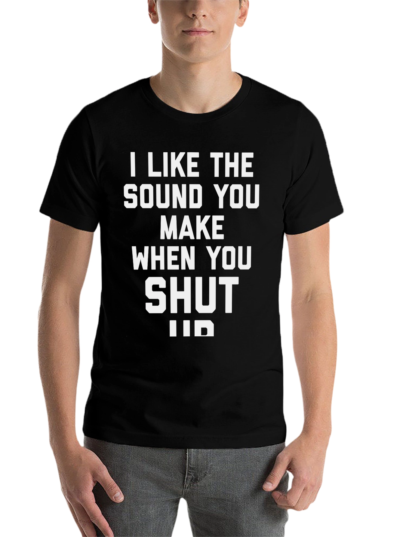 Black Funny Sarcastic Shut Up T-Shirt - Black view 7