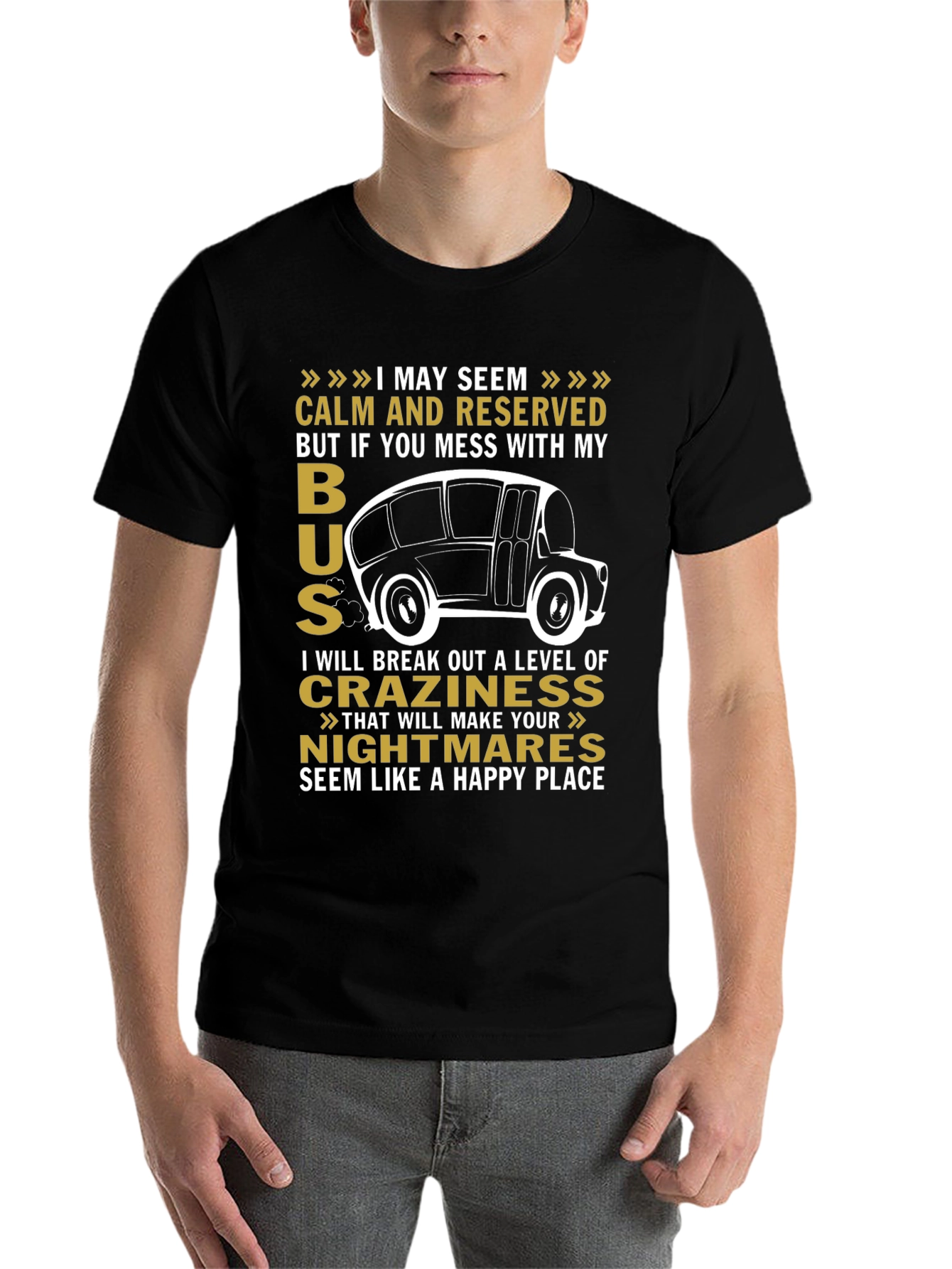 Black Calm and Reserved Bus Driver T-Shirt view 7