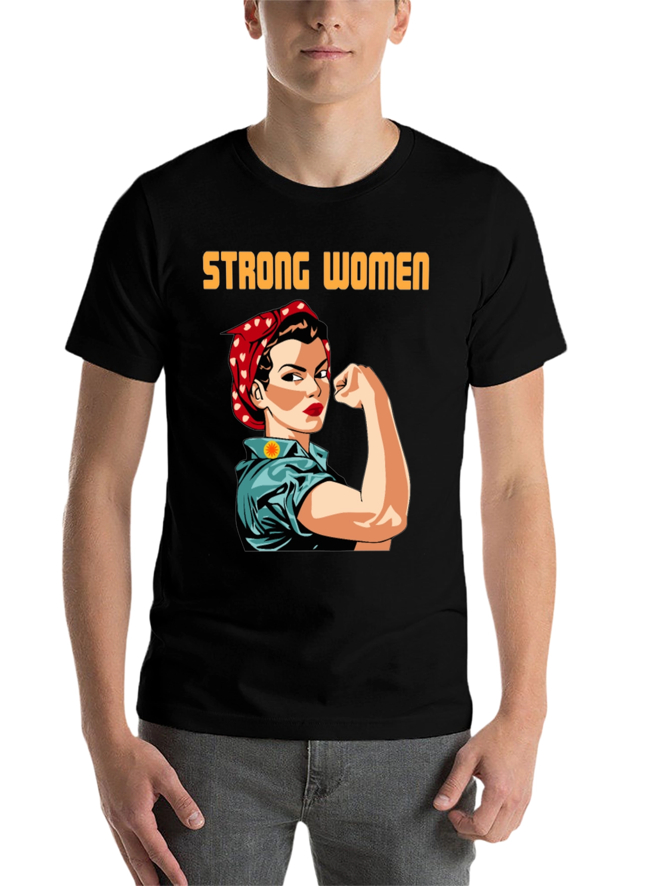 Black Strong Women T-Shirt, Empowering Rosie the Riveter Graphic Tee view 7