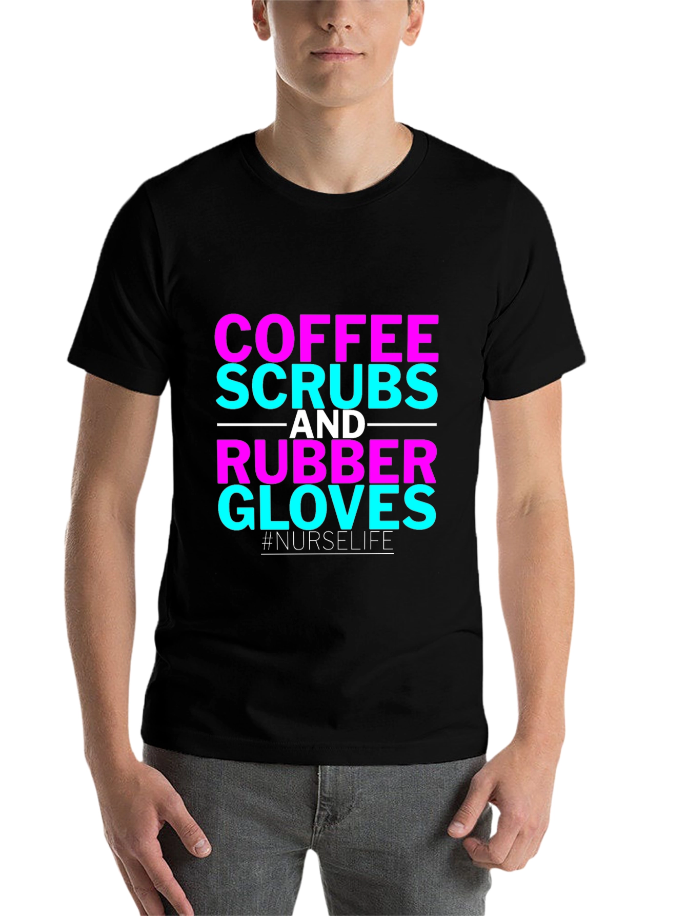 Black Coffee Scrubs and Rubber Gloves Nurse T-Shirt view 7