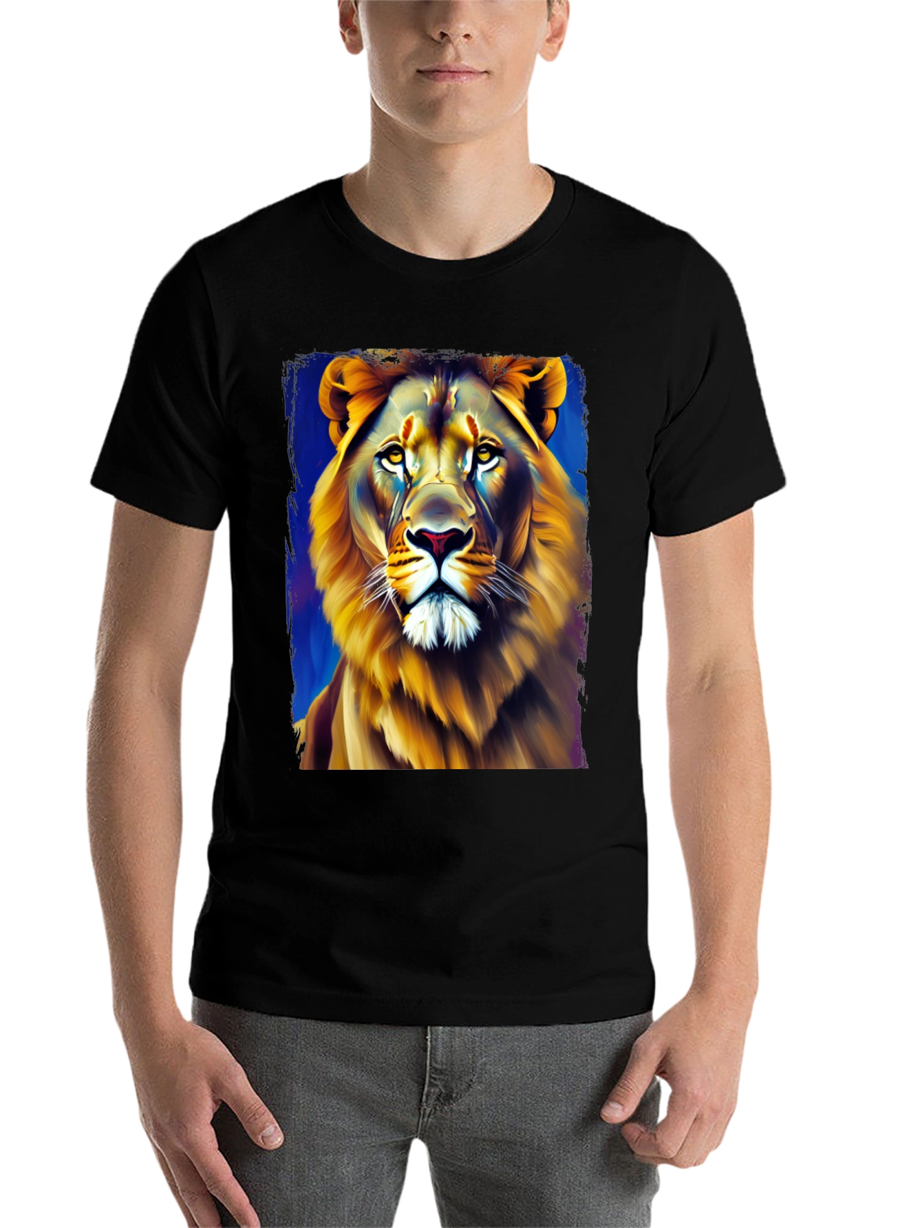 Black Lion Graphic Print Crew Neck T-Shirt view 7