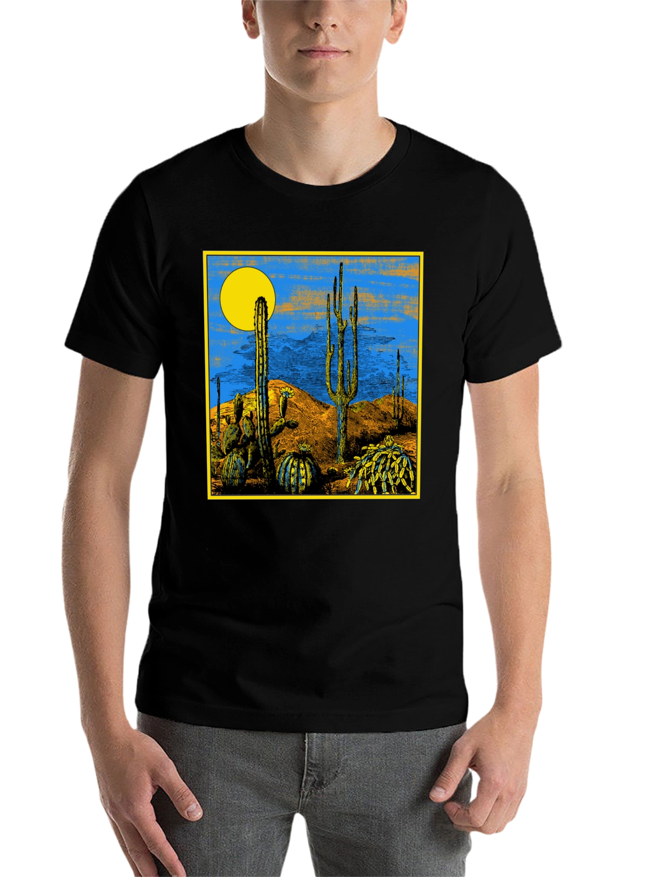 Black Desert Scene Graphic Print Black T-Shirt view 7