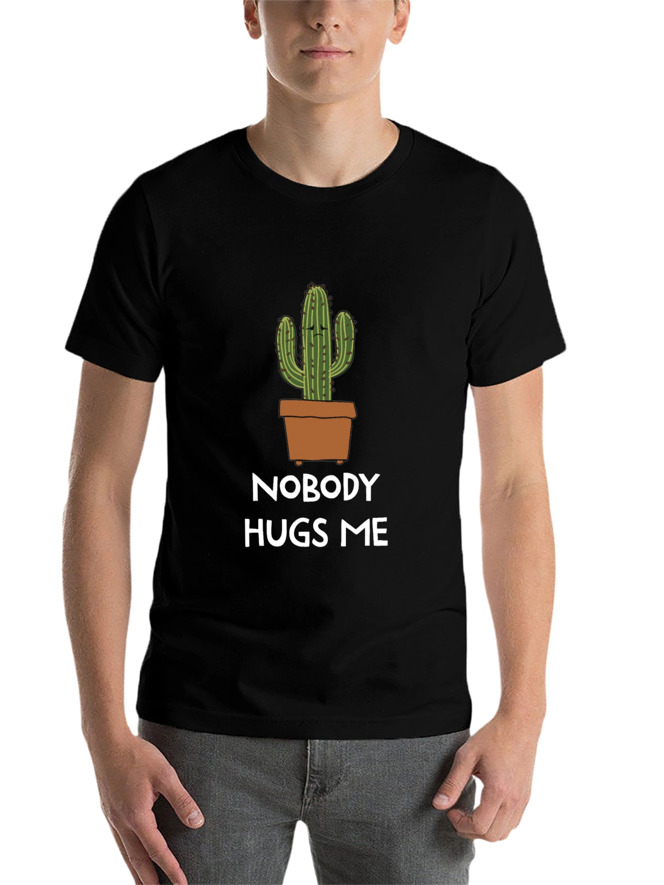 Black Nobody Hugs Me Cactus Graphic T-Shirt - Black view 7