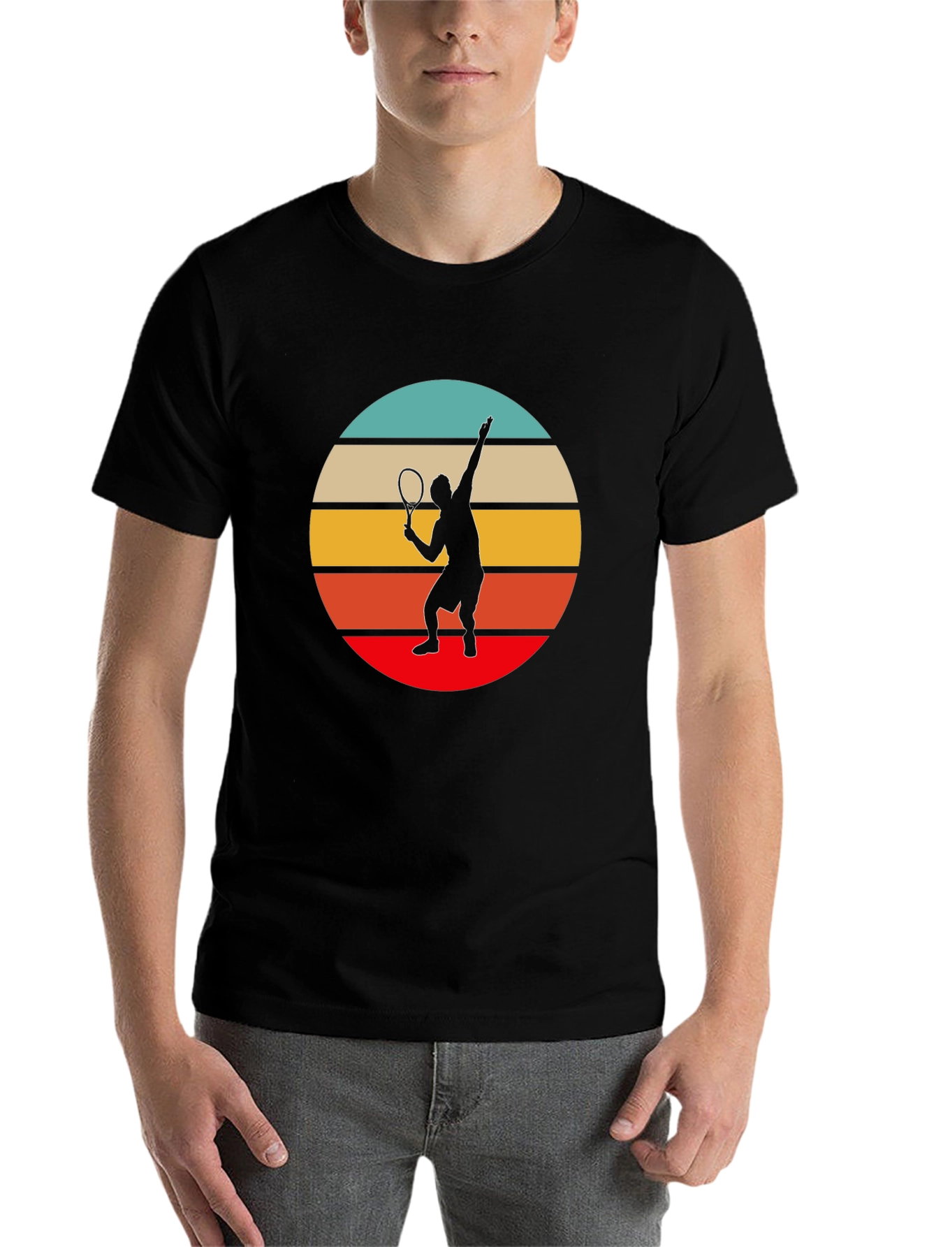 Black Retro Tennis Player Graphic T-Shirt view 7