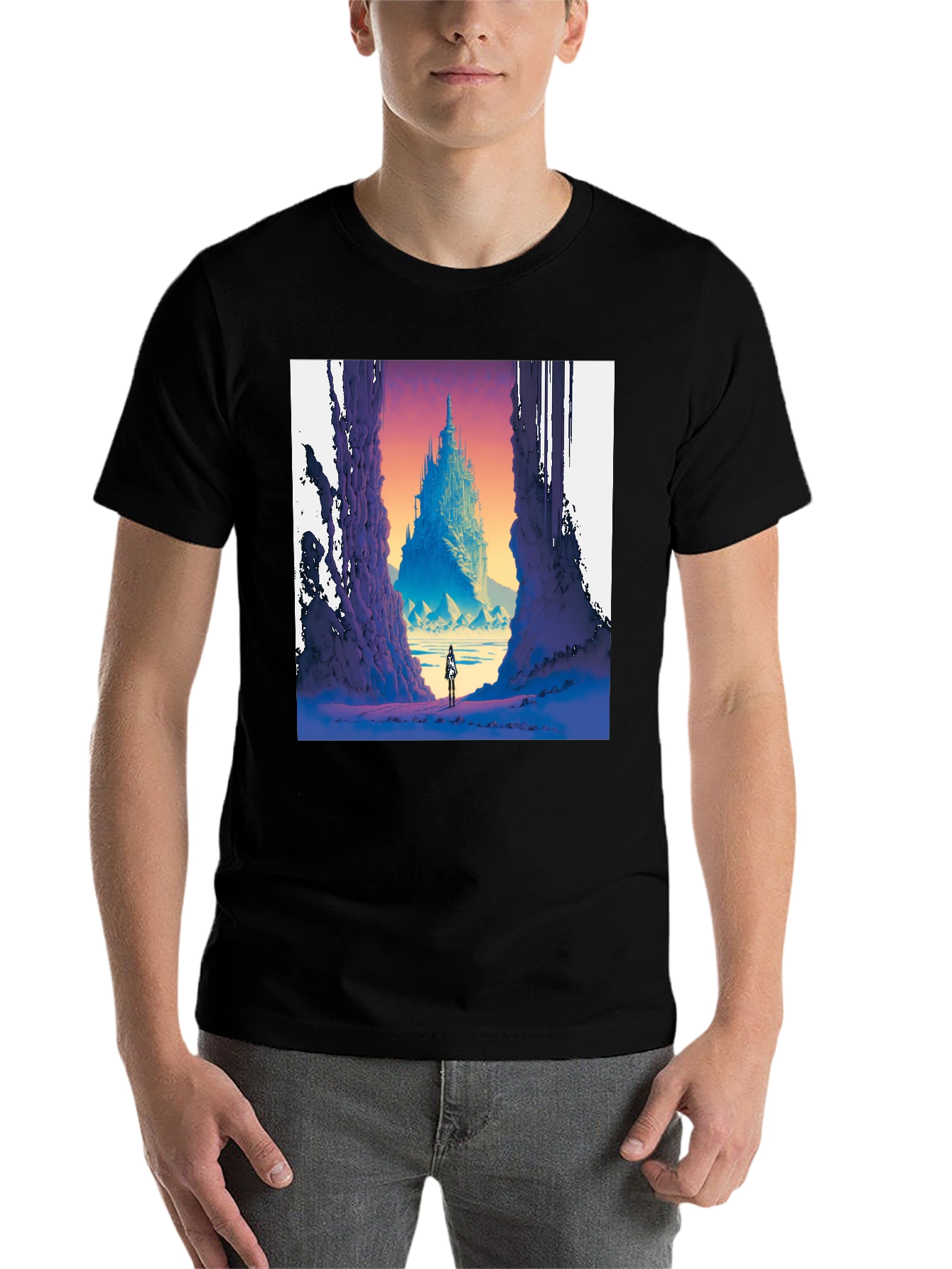 Black Fantasy Castle T-Shirt - Unique Graphic Tee view 7