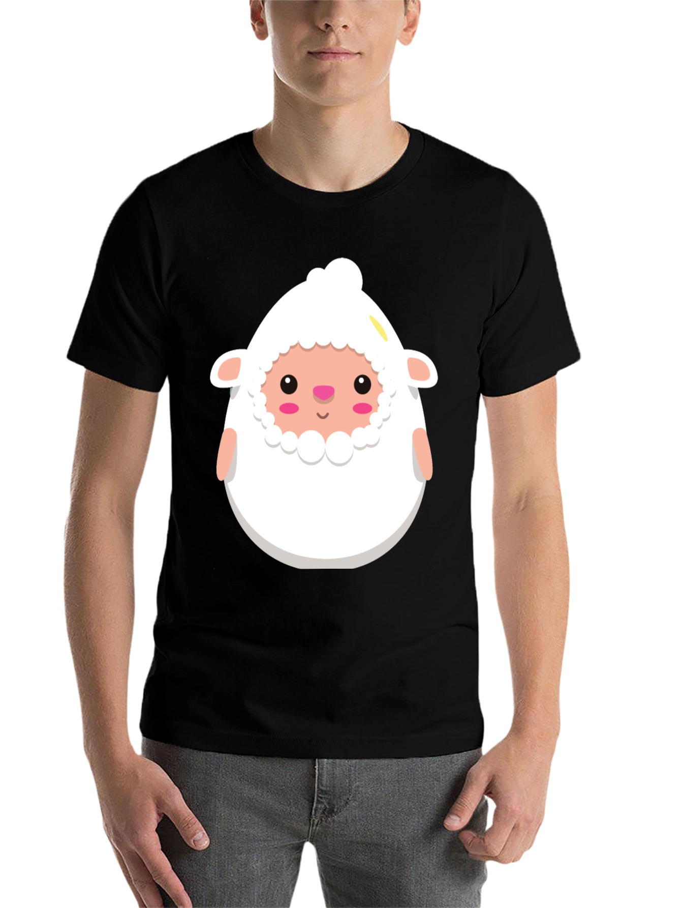 Black Cute Sheep Cartoon Black T-Shirt view 7