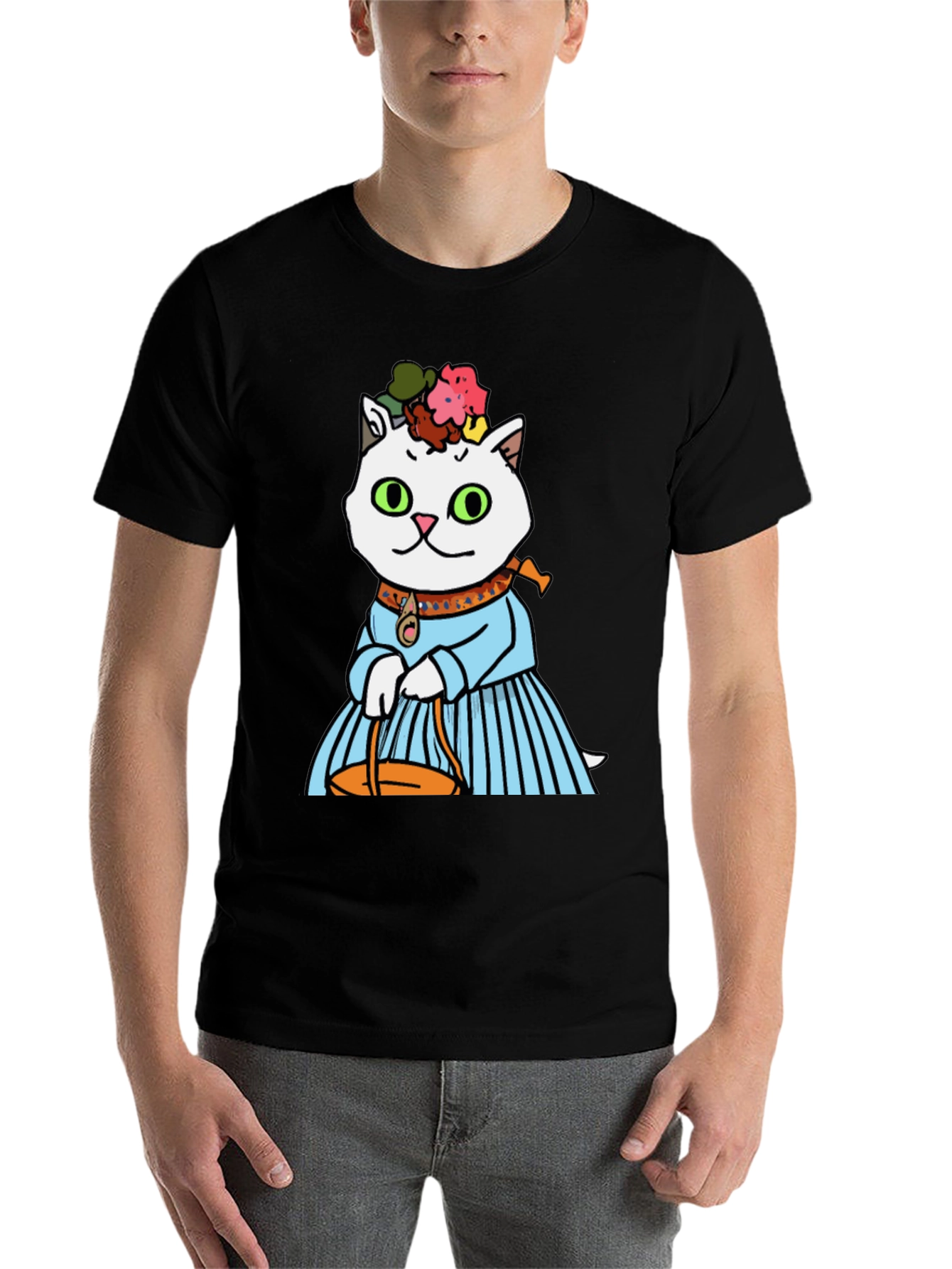 Black Frida Kahlo Cat T-Shirt - Artsy Novelty Tee view 7