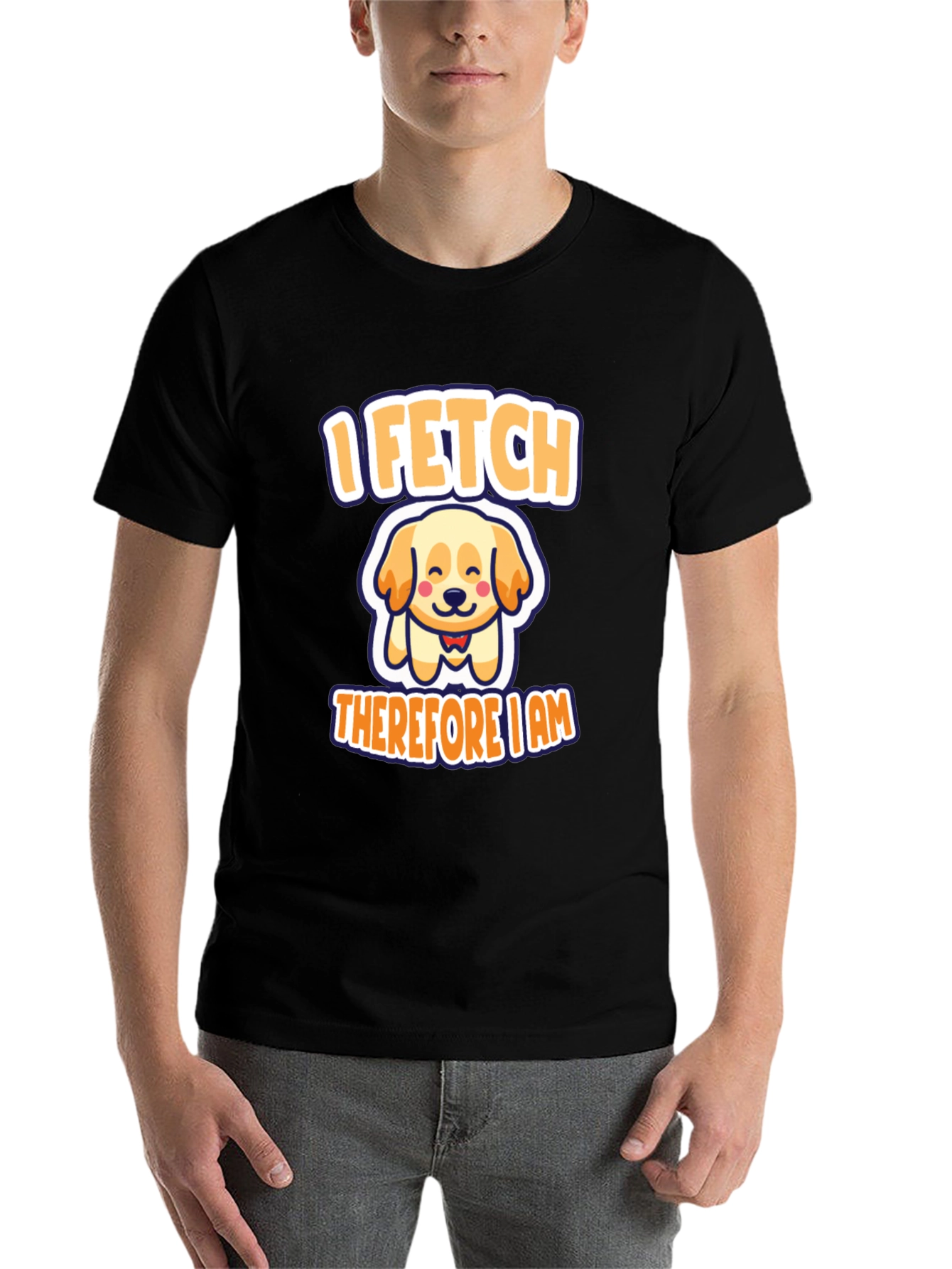 Black I Fetch Therefore I Am Dog T-Shirt view 7