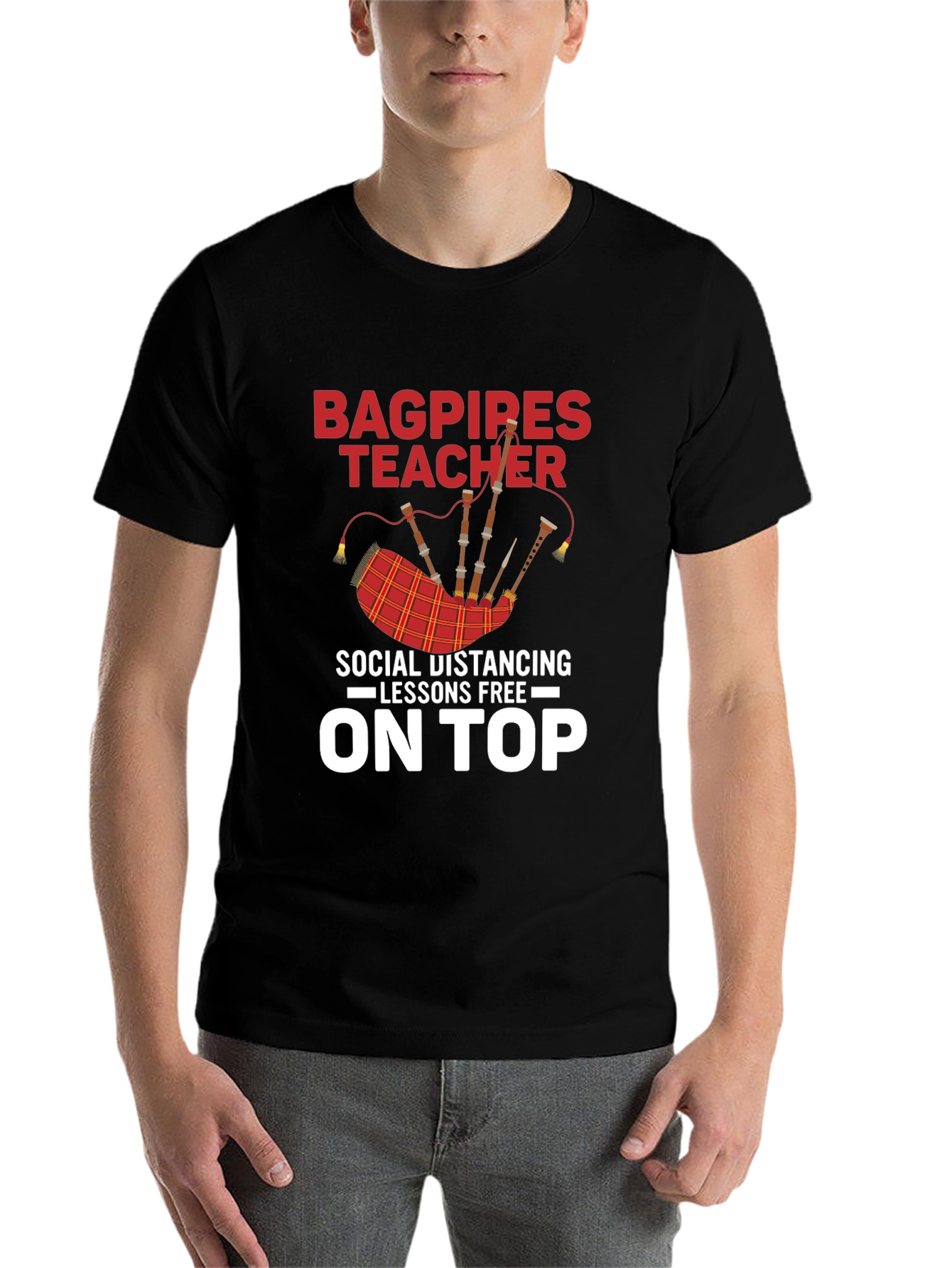 Black Bagpipes Teacher T-Shirt: Social Distancing Lessons view 7