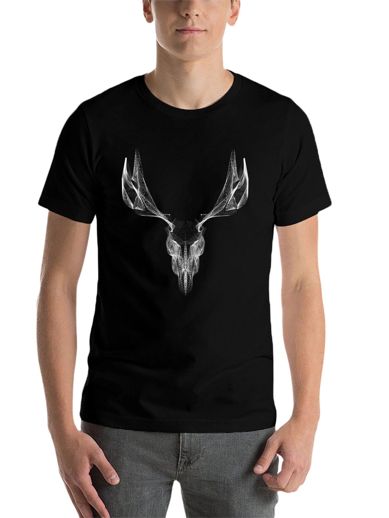 Black Abstract Deer Skull Graphic Tee - Black Cotton view 7