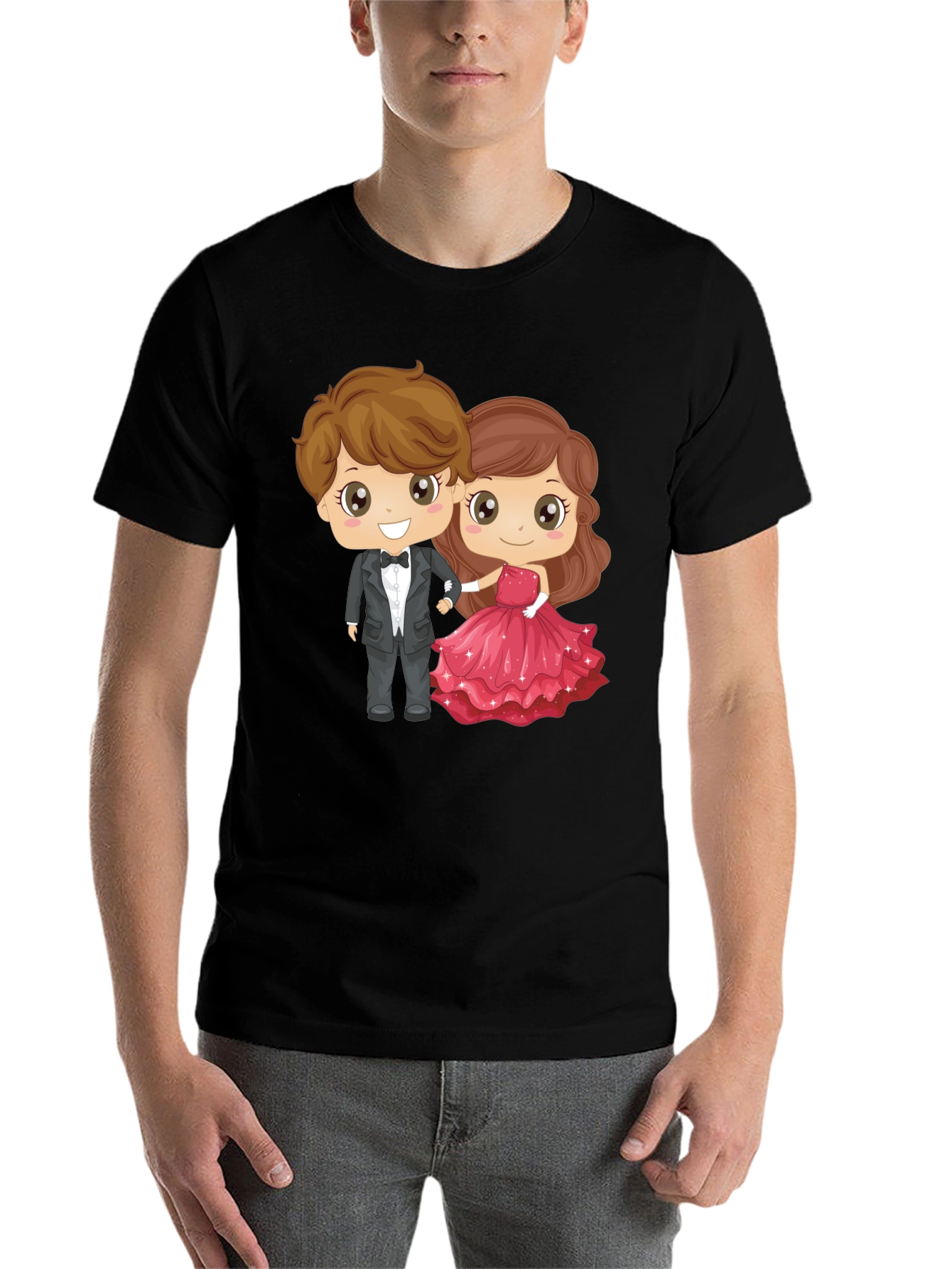 Black Cartoon Couple Graphic Black T-Shirt view 7