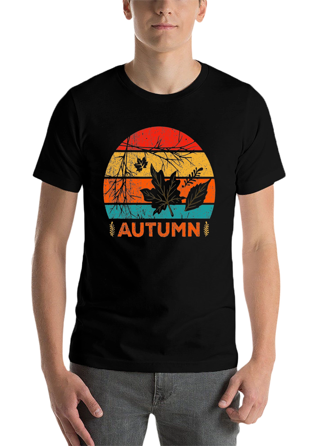 Black Retro Autumn Leaves Graphic Tee - Black view 7