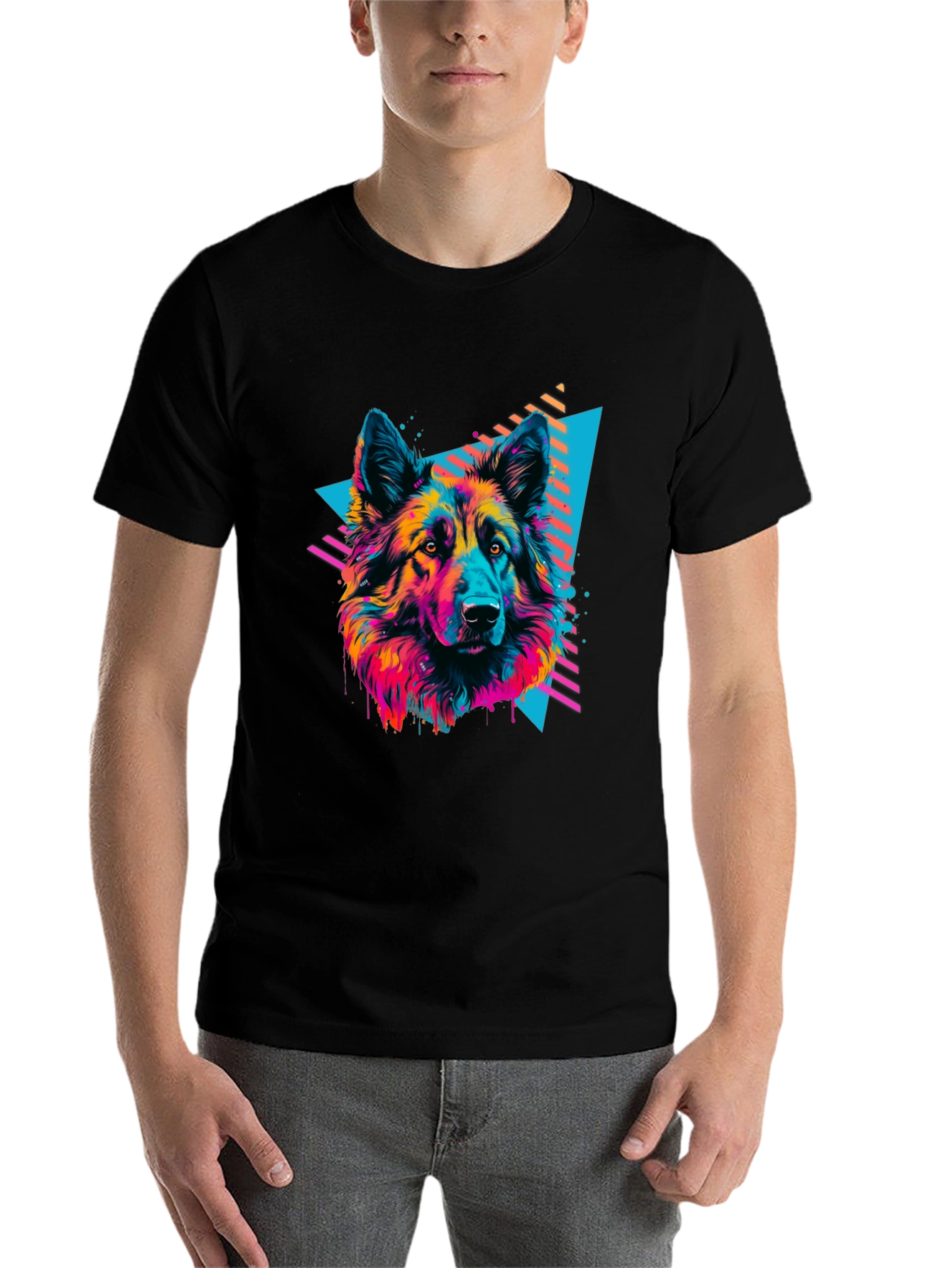 Black Neon Wolf Graphic Tee - Retro Style view 7