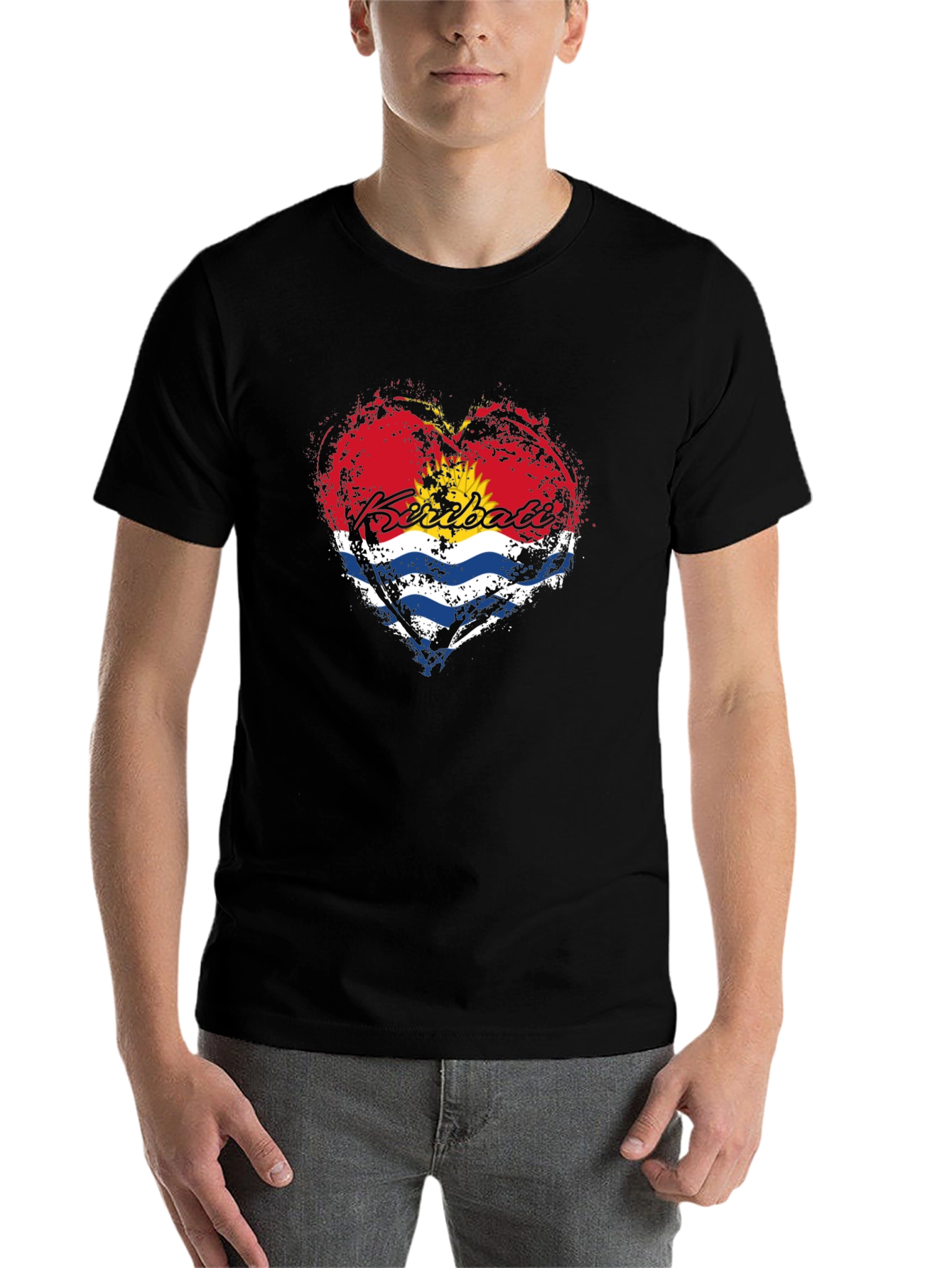 Black Kiribati Flag Heart T-Shirt - Black Graphic Tee view 7
