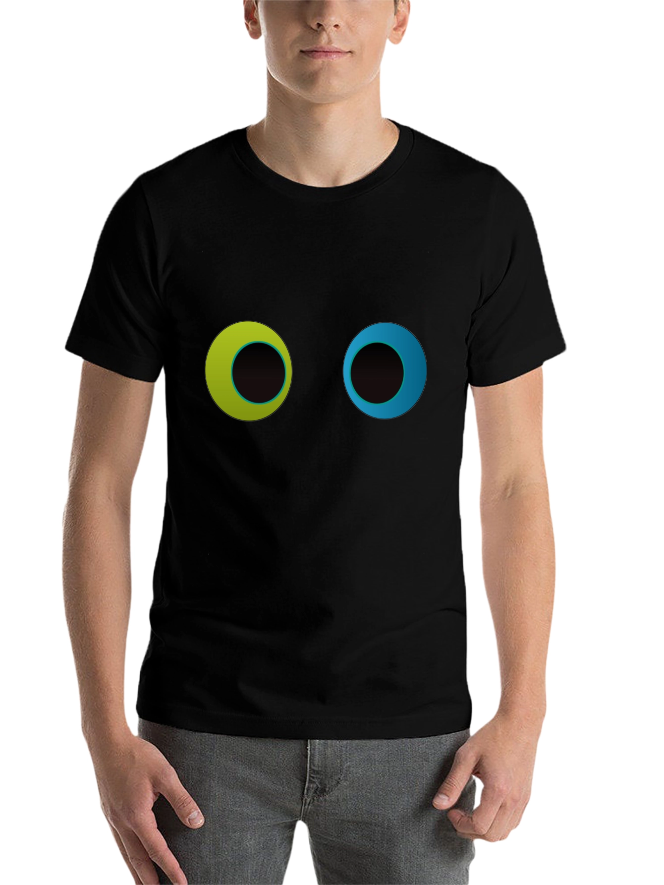 Black Funny Googly Eyes Graphic Black T-Shirt view 7